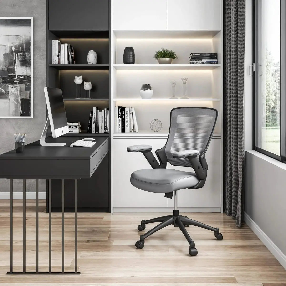 Comfortable Mid-Back Mesh Office Chair with Adjustable Arms Grey Platinum-Level Office Chairs