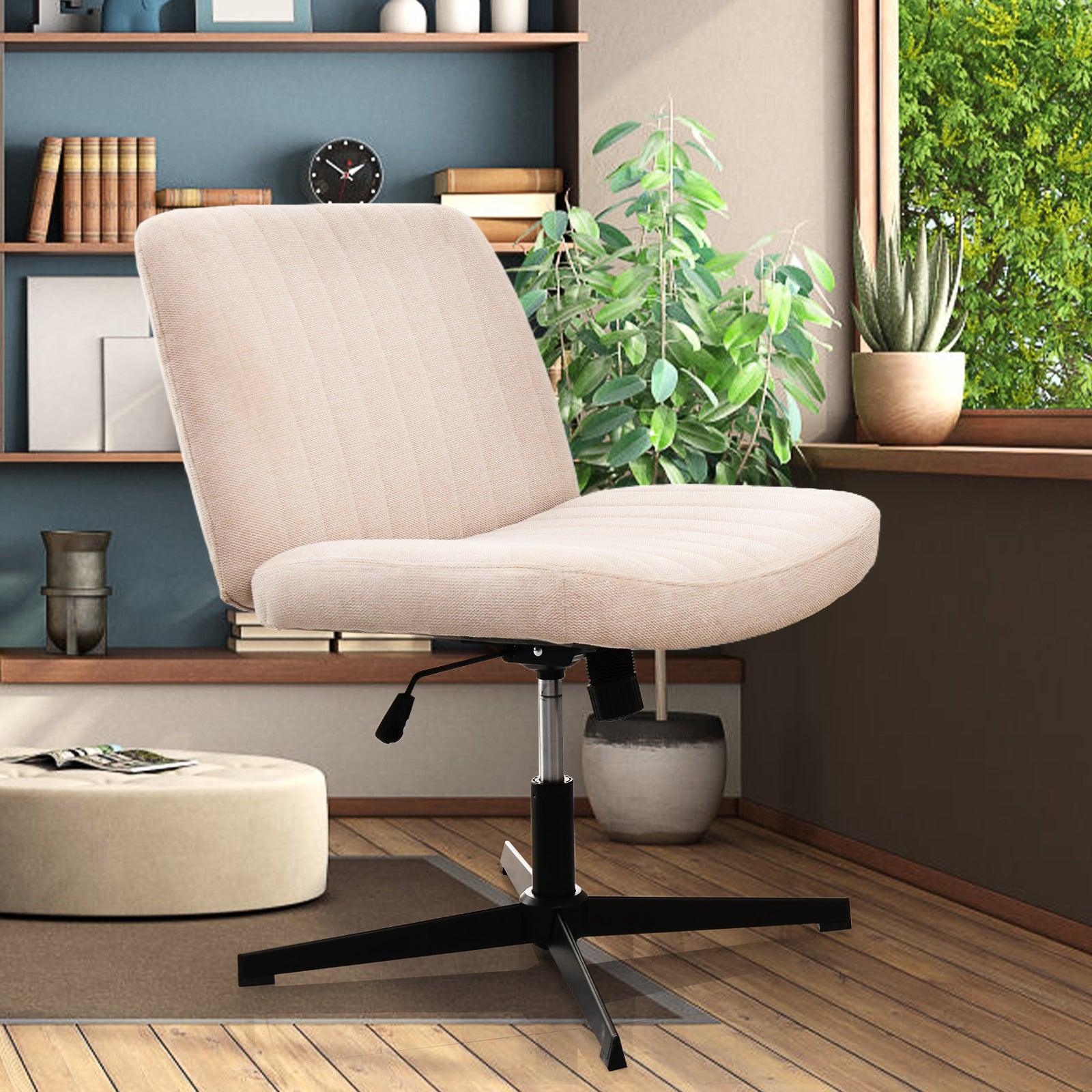 Cross Legged Office Chair, Wide Comfty Desk Chair, Fabric Vanity Home Chair No Wheels Armless Computer Task Chair, Swivel and Height Adjustable - Platinum-Level Office Chairs