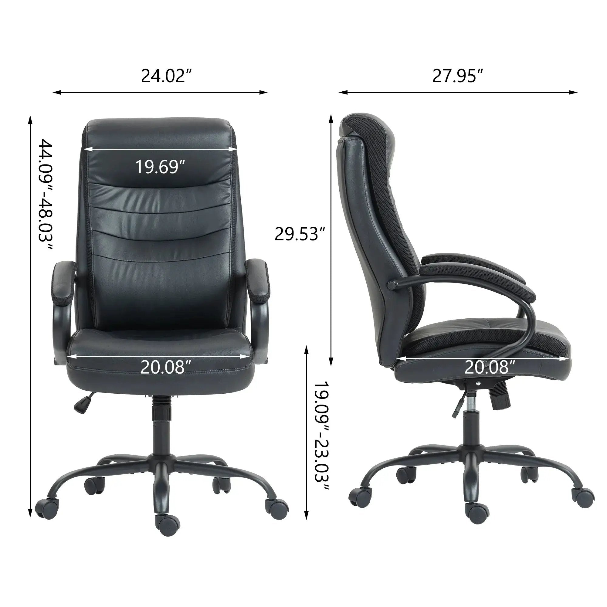 Ergonomic black high-back office chair with PU leather, adjustable height, recline, and lumbar support from Platinum-Level Office Chairs.