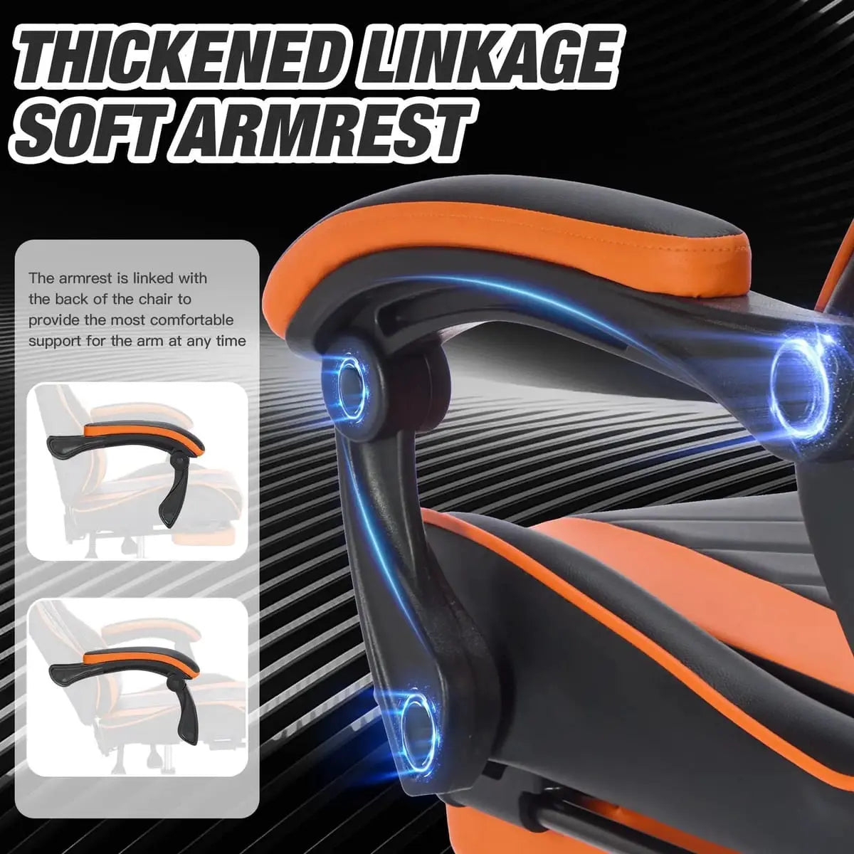 Black and orange ergonomic gaming chair by Platinum-Level Office Chairs with footrest, lumbar massage, high back, and adjustable support.