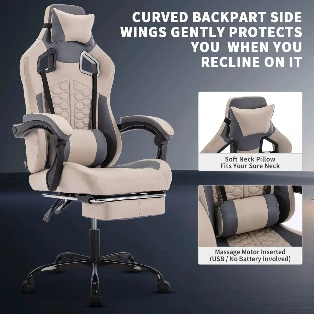 Platinum-Level Office Chairs ergonomic gaming chair with massage, retractable footrest, adjustable lumbar support, high back recliner