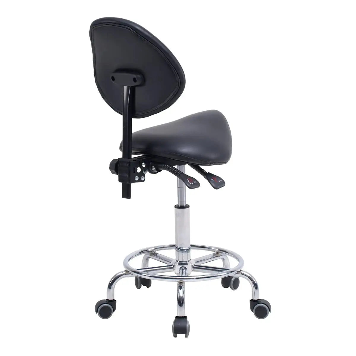 Ergonomic saddle stool chair with backrest and hydraulic tilt from Platinum-Level Office Chairs, featuring a modern design and adjustable height