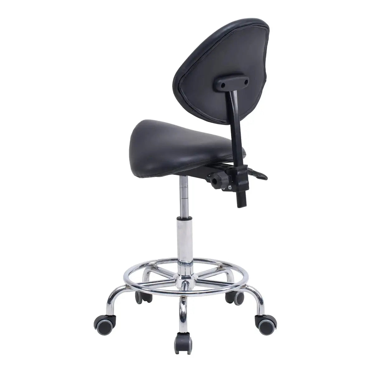 Platinum-Level Office Chairs ergonomic saddle stool with backrest and hydraulic tilt, featuring adjustable height and supportive design.