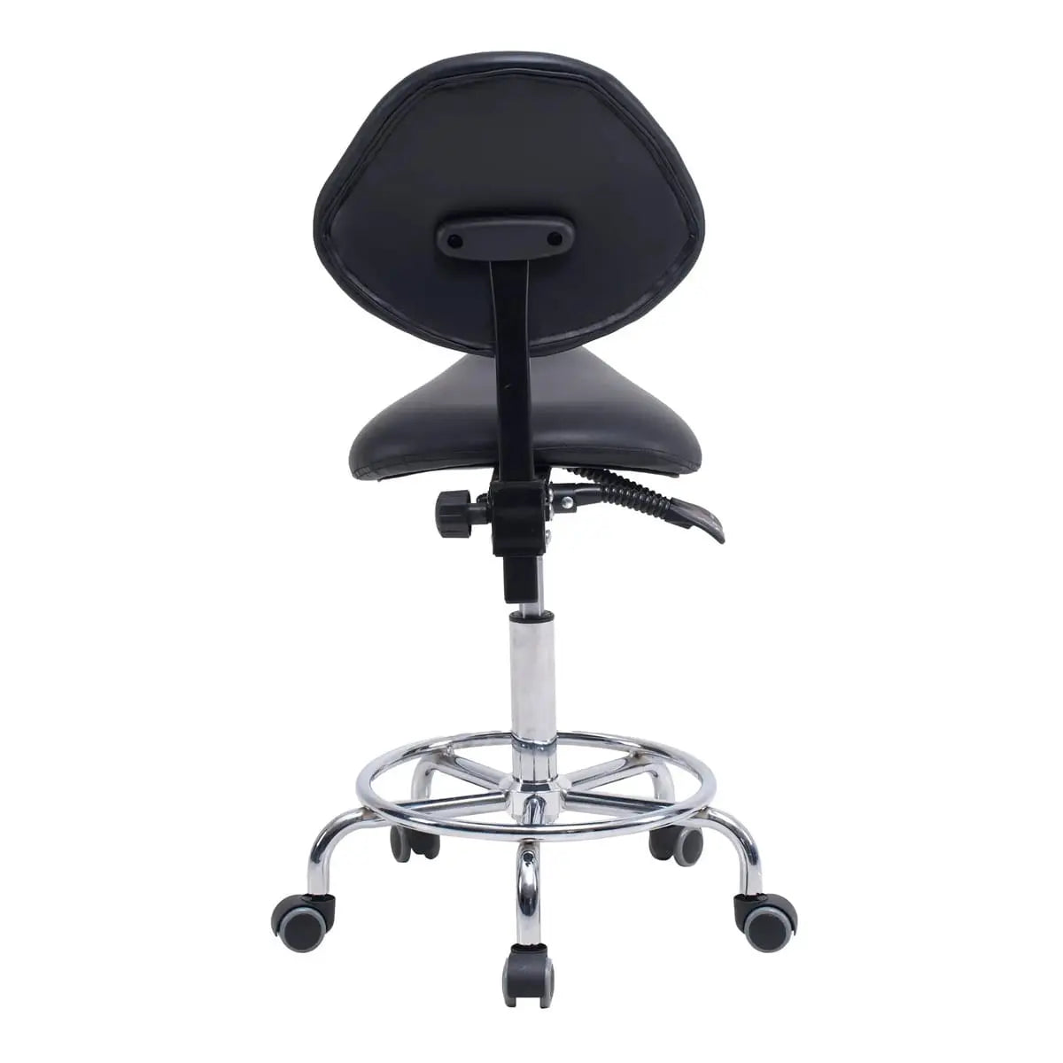 Ergonomic saddle stool chair with backrest and hydraulic tilt from Platinum-Level Office Chairs, shown with adjustable height and support