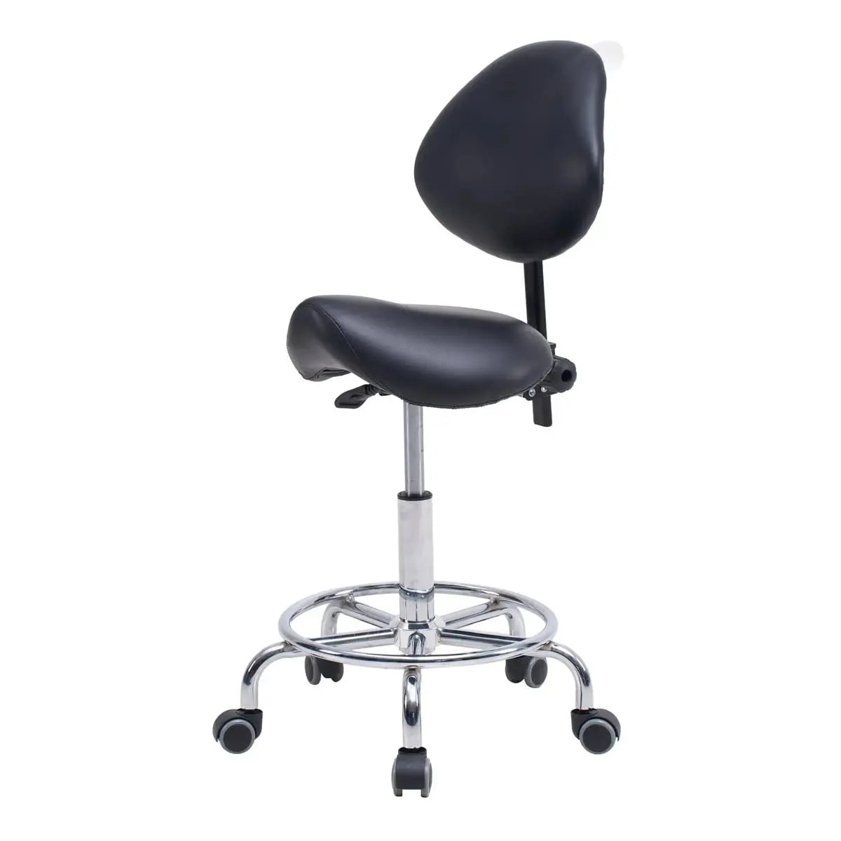 Ergonomic saddle stool chair with backrest and hydraulic tilt from Platinum-Level Office Chairs, featuring adjustable height and support.