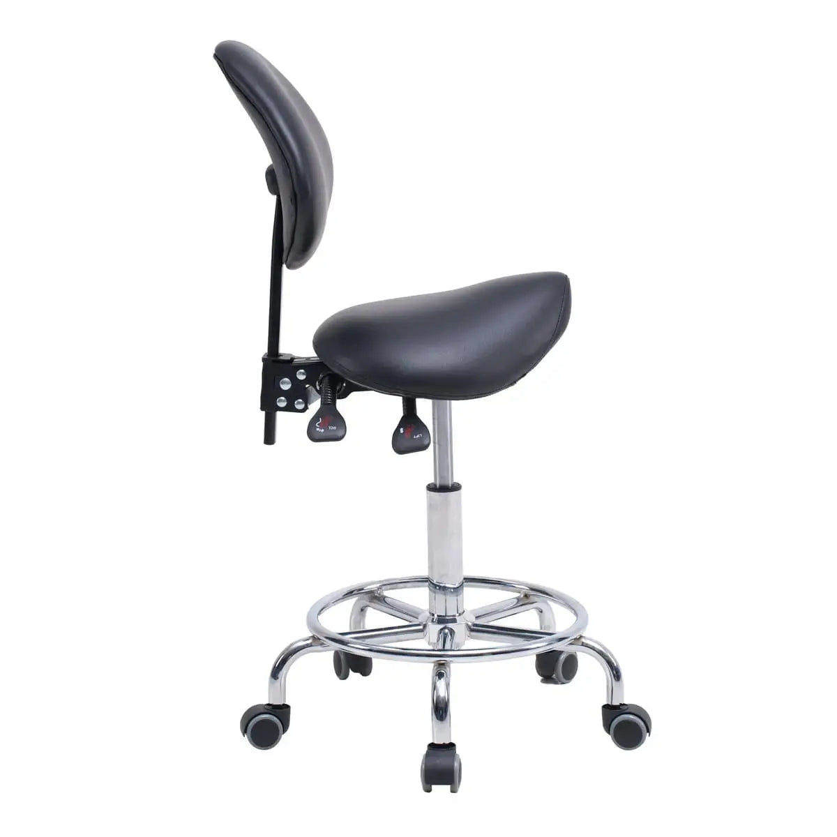 Platinum-Level Office Chairs ergonomic saddle stool with backrest and hydraulic tilt, designed for comfortable ergonomic seating.