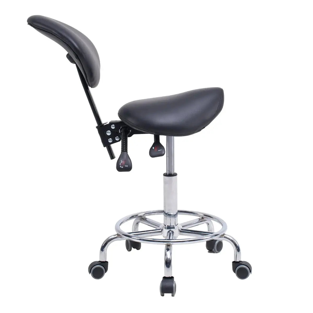 Ergonomic saddle stool chair with backrest and hydraulic tilt by Platinum-Level Office Chairs, shown with adjustable height and modern design.