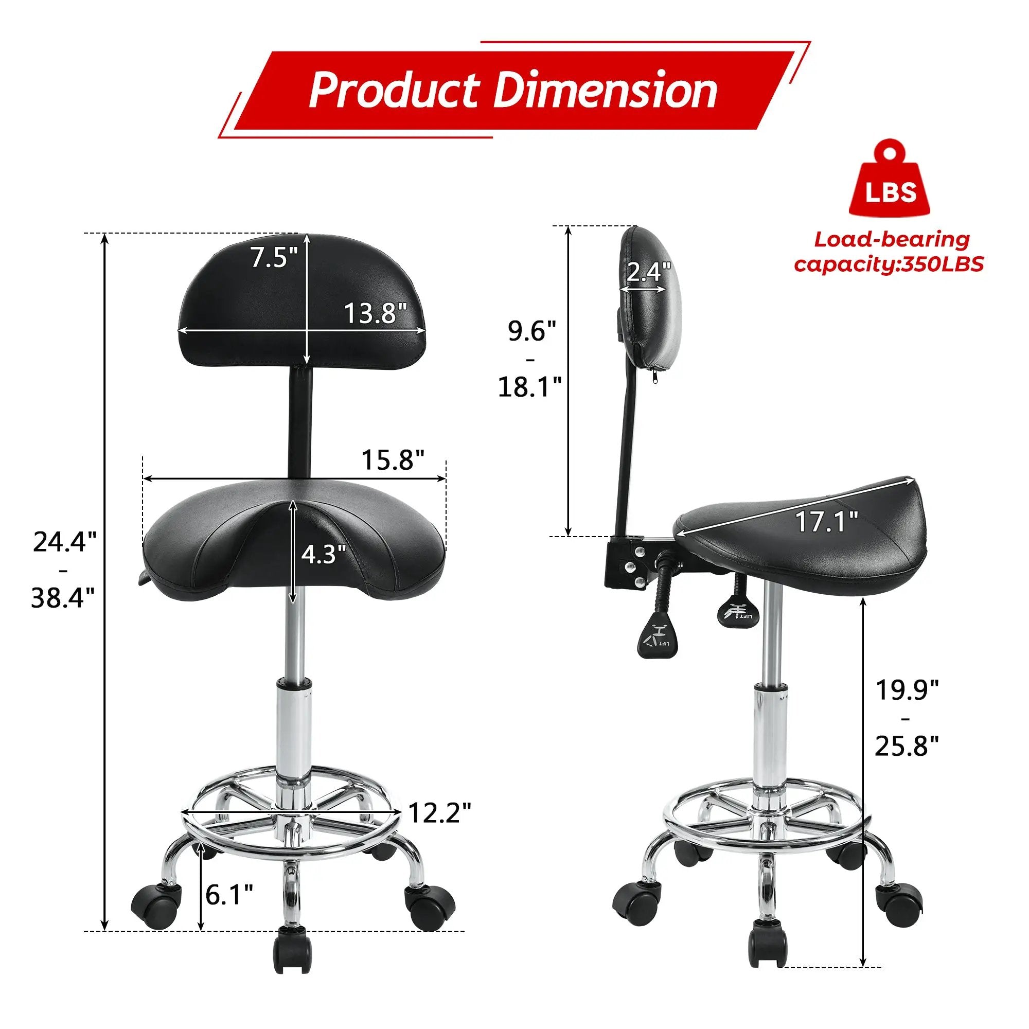 Ergonomic saddle stool with back support from Platinum-Level Office Chairs, designed for salon, spa, tattoo, and massage professionals.