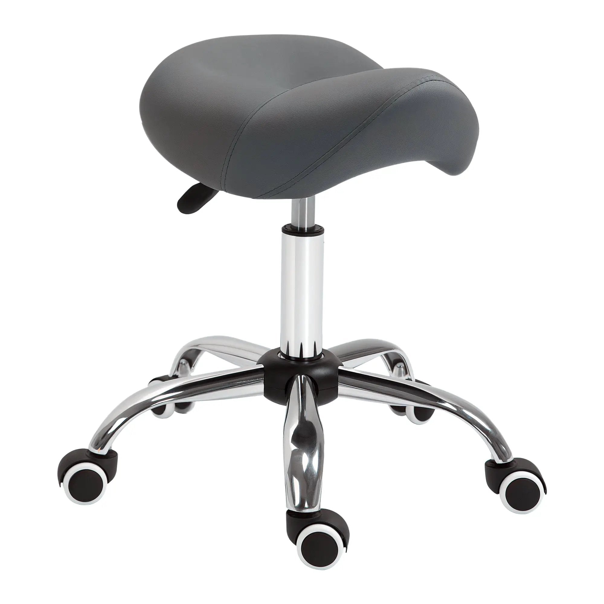 Ergonomic saddle stool by Platinum-Level Office Chairs with hydraulic height adjustment and 360-degree swivel.