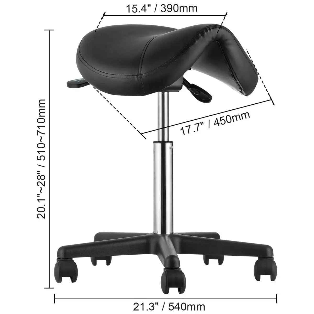 Ergonomic saddle stool with wheels by Platinum-Level Office Chairs, designed for office professionals to reduce back pain.