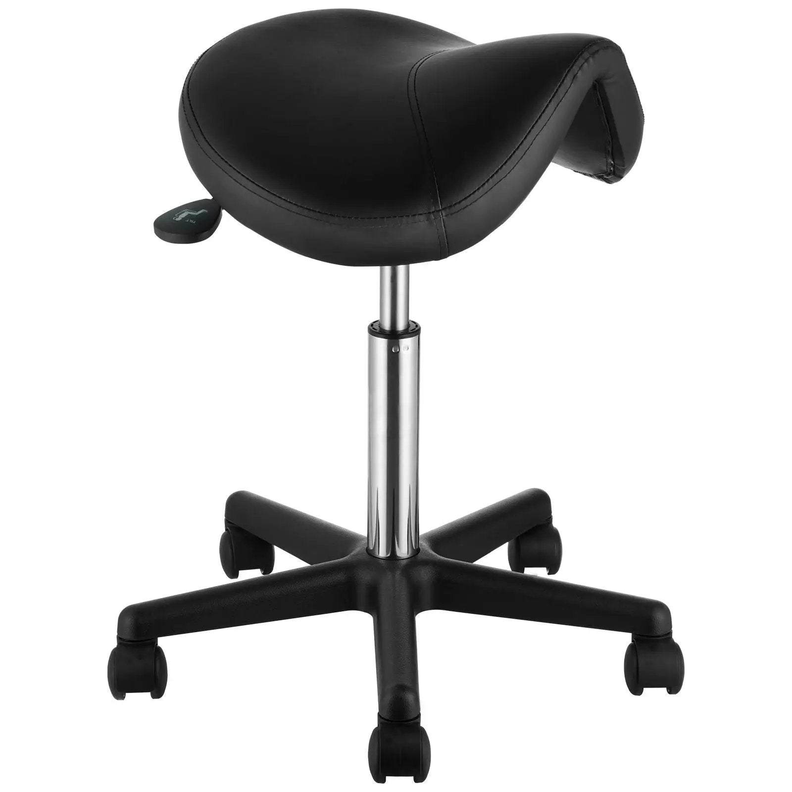 Ergonomic saddle stool with wheels by Platinum-Level Office Chairs, designed for office professionals to relieve back pain.