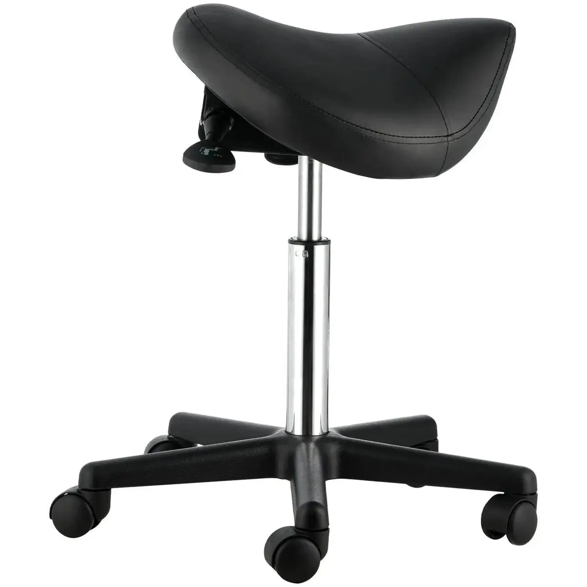 Ergonomic saddle stool with wheels by Platinum-Level Office Chairs, designed for office professionals to relieve back pain.