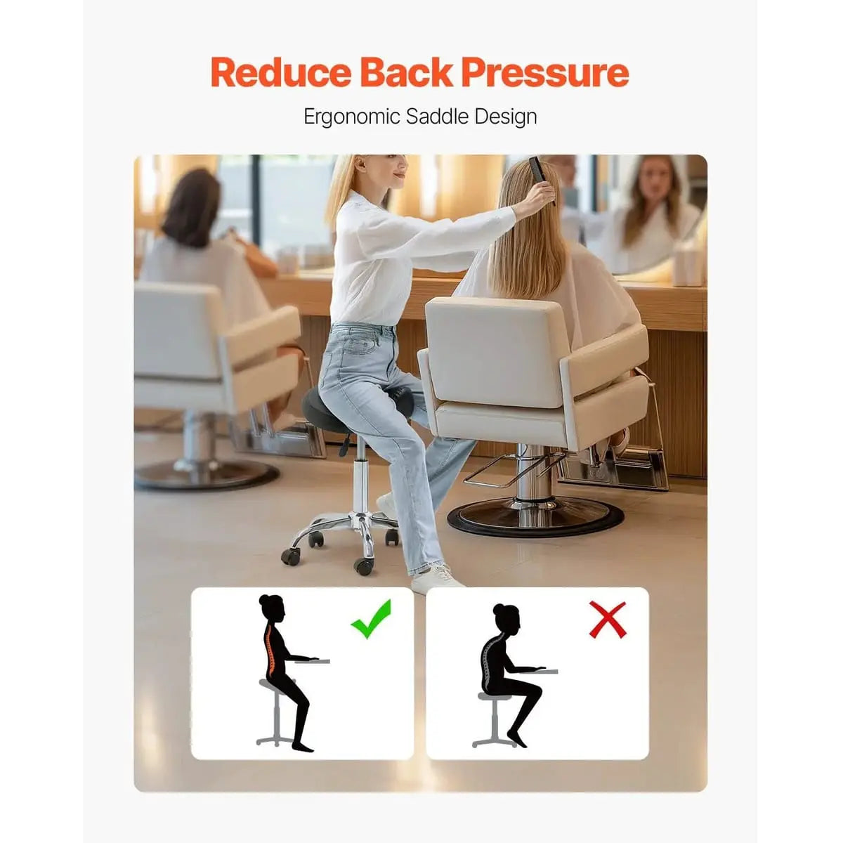 Ergonomic saddle stool with wheels for professionals, designed for all-day comfort, by Platinum-Level Office Chairs.
