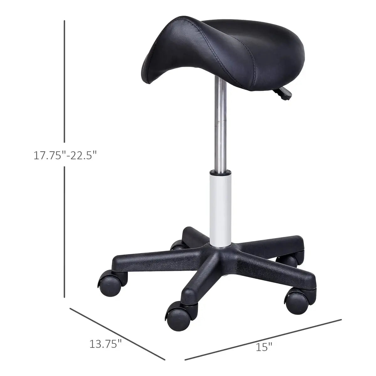 Ergonomic saddle stool with wheels from Platinum-Level Office Chairs, designed for salon chairs, featuring a cushioned seat and adjustable height.