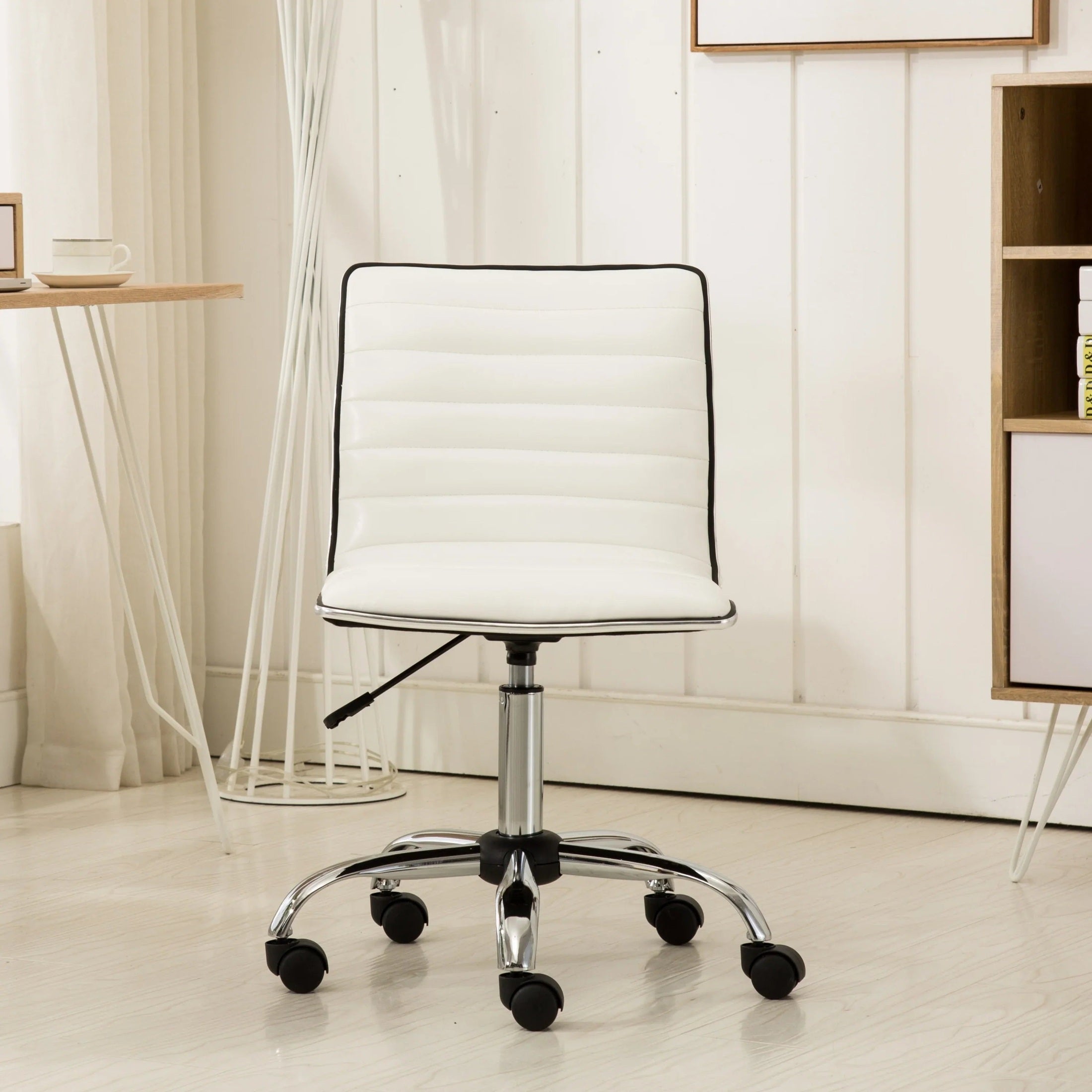 White Fremo Chromel adjustable air lift office chair by Platinum-Level Office Chairs with ergonomic design and chrome accents.