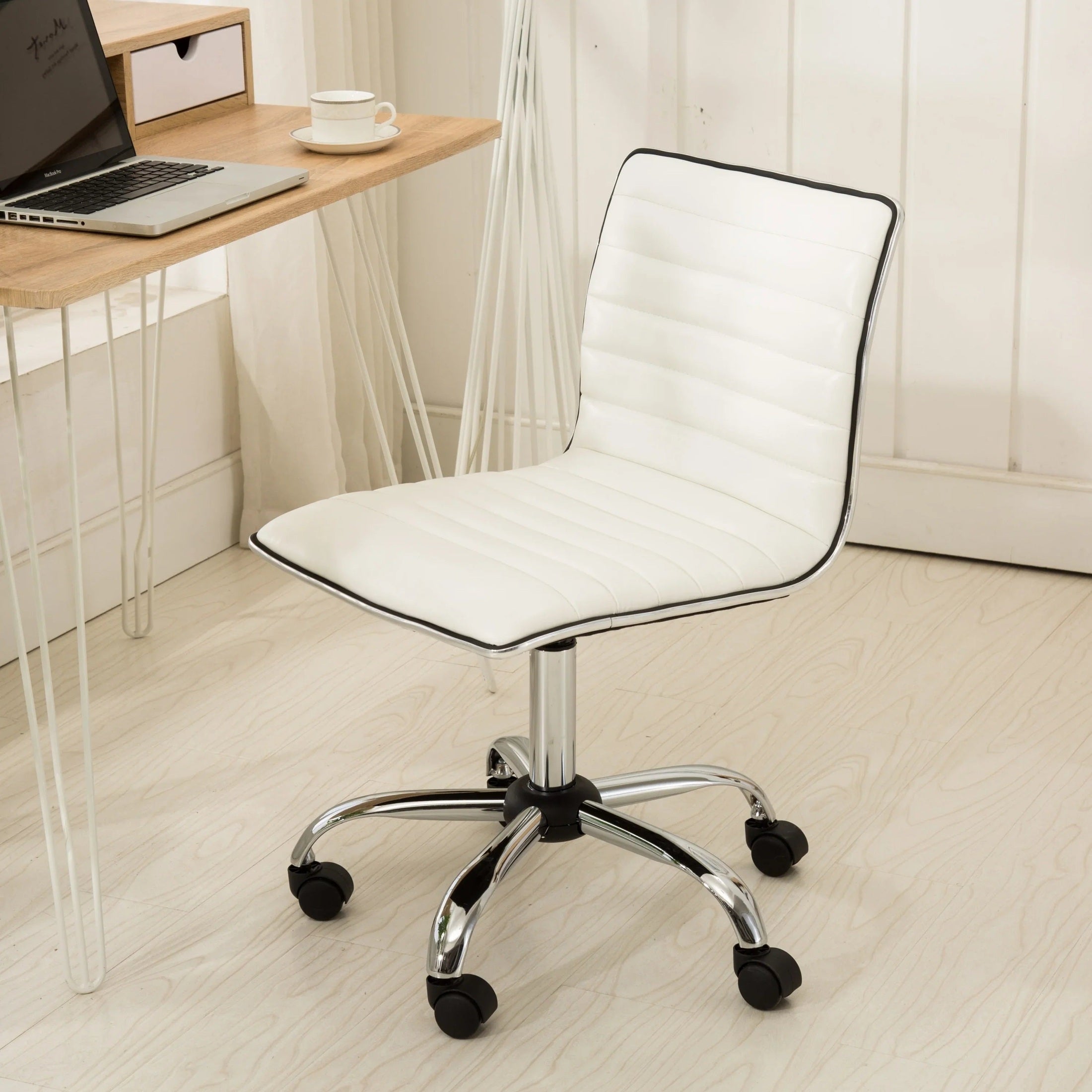 White Fremo Chromel adjustable air lift office chair by Platinum-Level Office Chairs featuring ergonomic design and adjustable height.