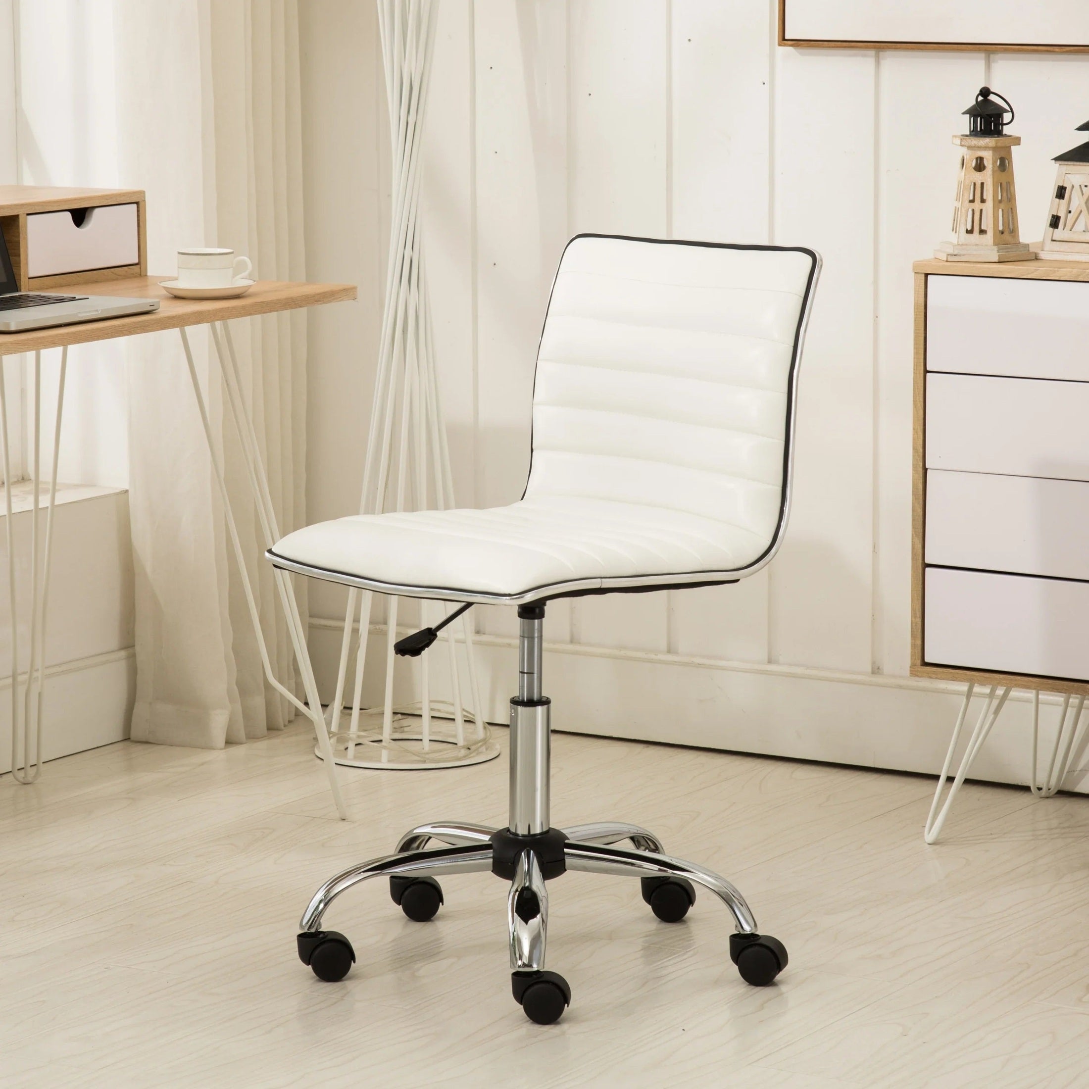 White Fremo Chromel adjustable air lift office chair by Platinum-Level Office Chairs, with ergonomic design and padded seat.