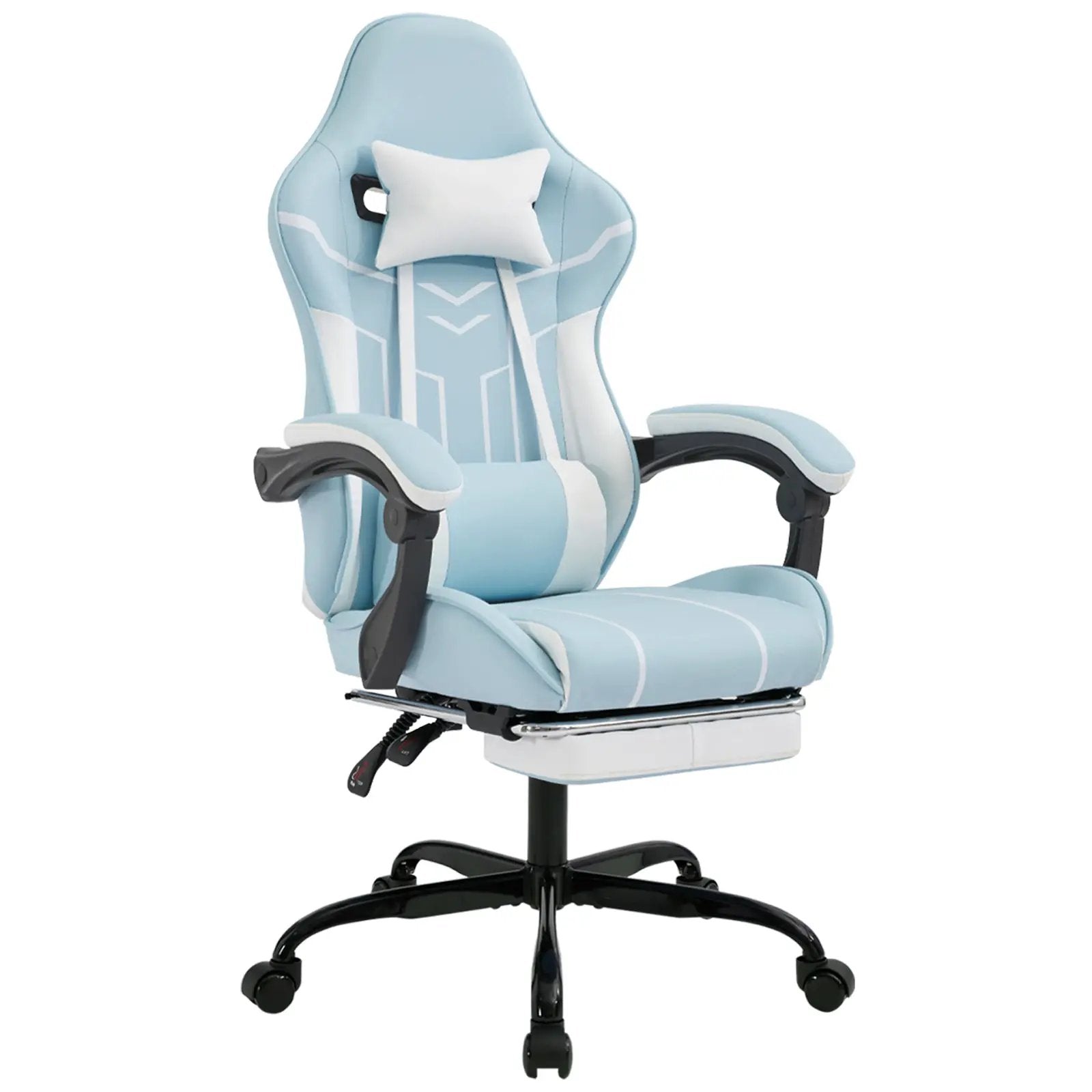 Platinum-Level Office Chairs gaming ergonomic office chair with footrest and lumbar support, black with adjustable features.