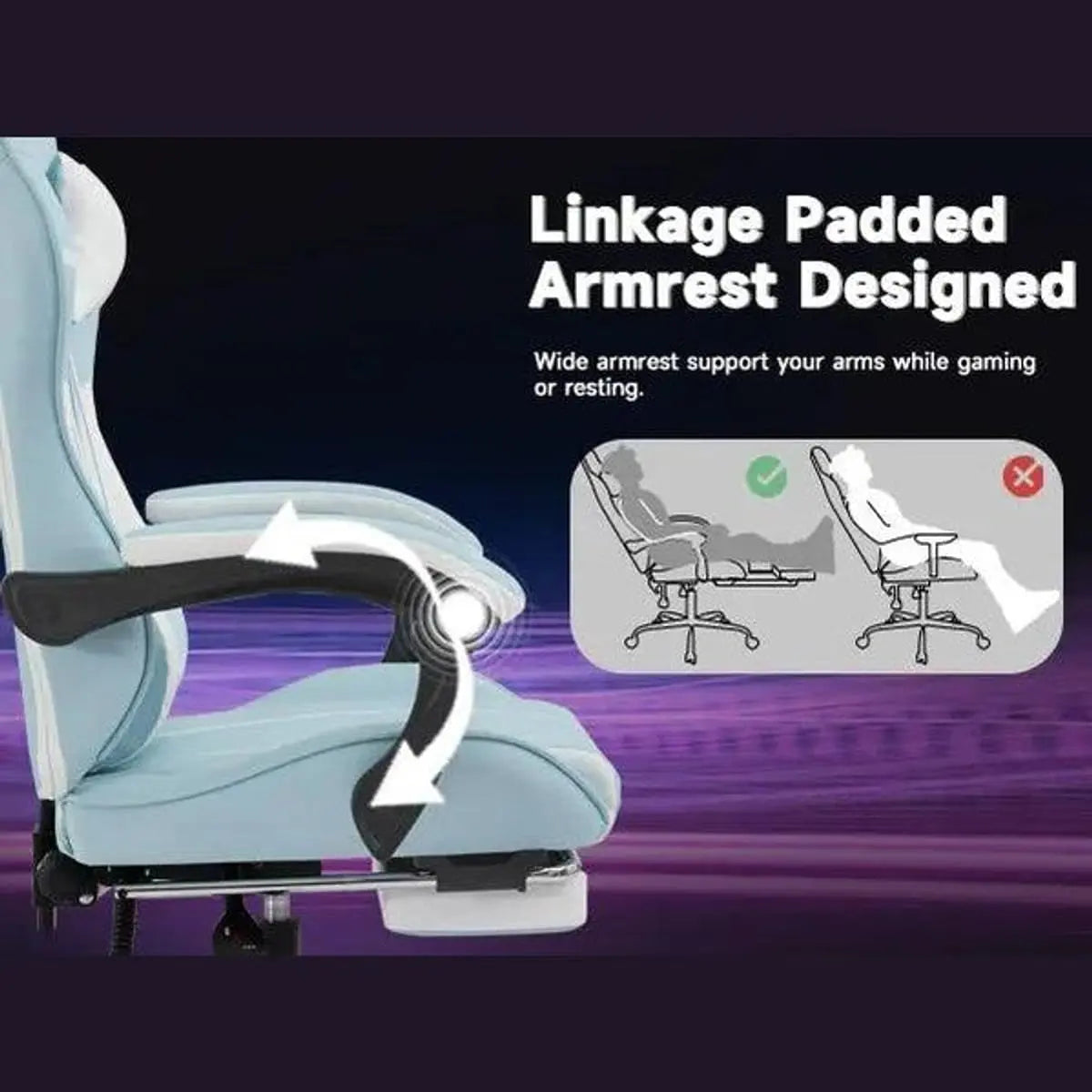 Ergonomic gaming office chair with footrest and lumbar support by Platinum-Level Office Chairs, featuring adjustable armrests and black upholstery.
