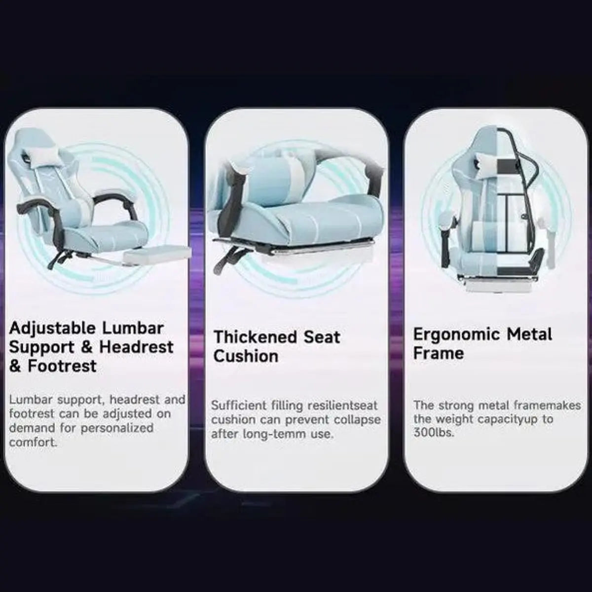 Platinum-Level Office Chairs gaming ergonomic office chair with footrest and lumbar support, black with adjustable features.