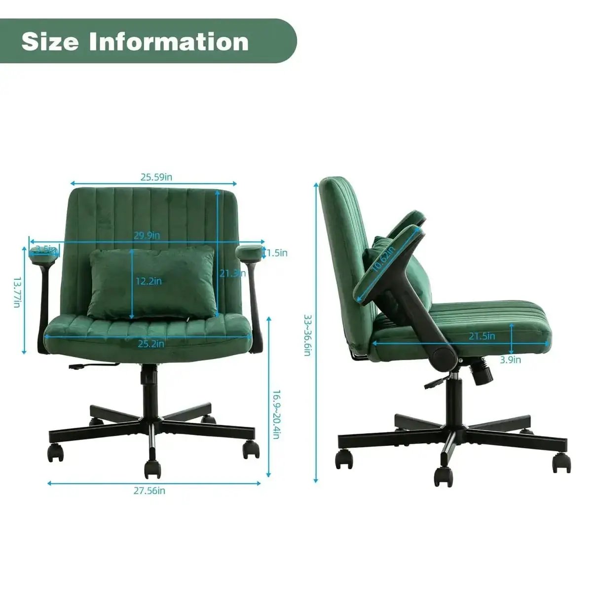 Green Velvet Armchair With Memory Foam Seat And Wheels For Modern Home - Platinum-Level Office Chairs