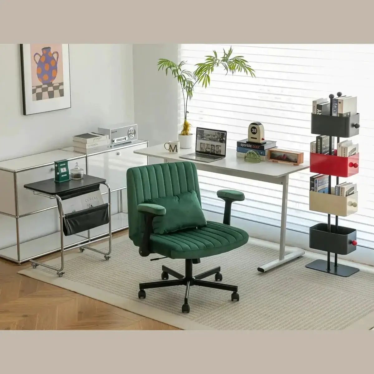 Green Velvet Armchair With Memory Foam Seat And Wheels For Modern Home - Platinum-Level Office Chairs
