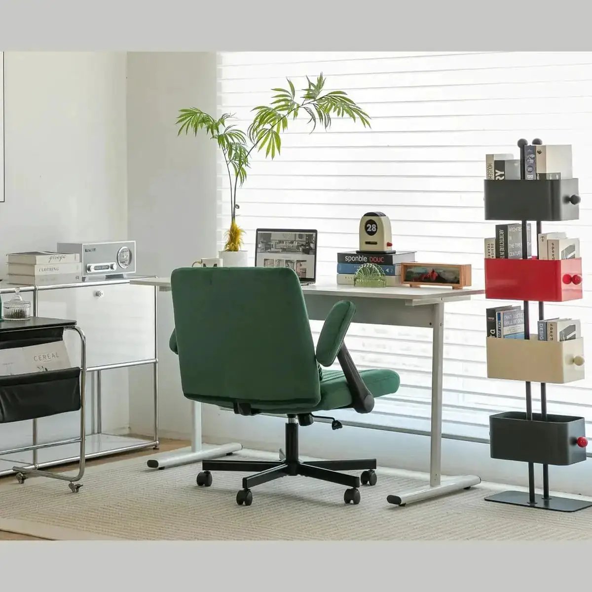 Green Velvet Armchair With Memory Foam Seat And Wheels For Modern Home - Platinum-Level Office Chairs