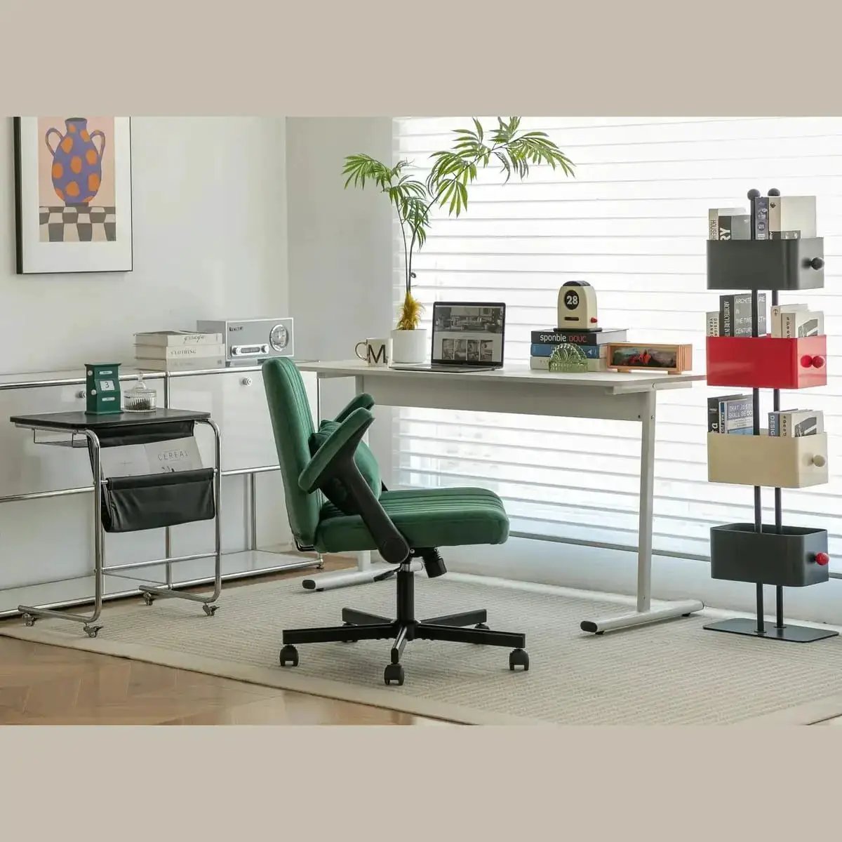 Green Velvet Armchair With Memory Foam Seat And Wheels For Modern Home - Platinum-Level Office Chairs