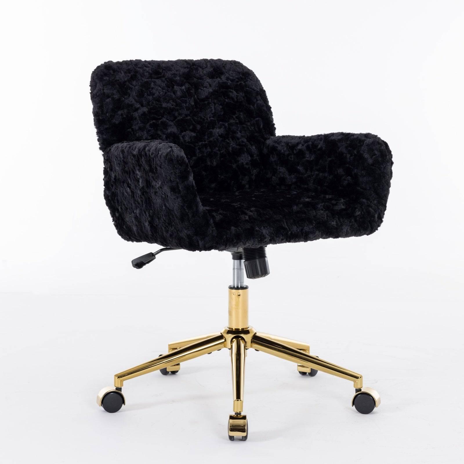 Luxurious Black Upholstered Office Chair with Golden Metal Base - Adjustable Swivel Design for Home and Vanity Use - Platinum-Level Office Chairs