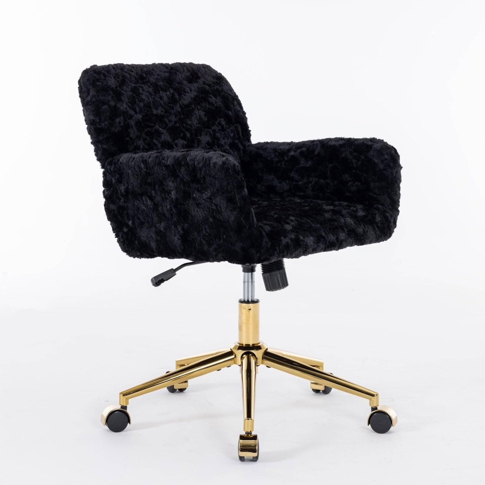 Luxurious Black Upholstered Office Chair with Golden Metal Base - Adjustable Swivel Design for Home and Vanity Use - Platinum-Level Office Chairs