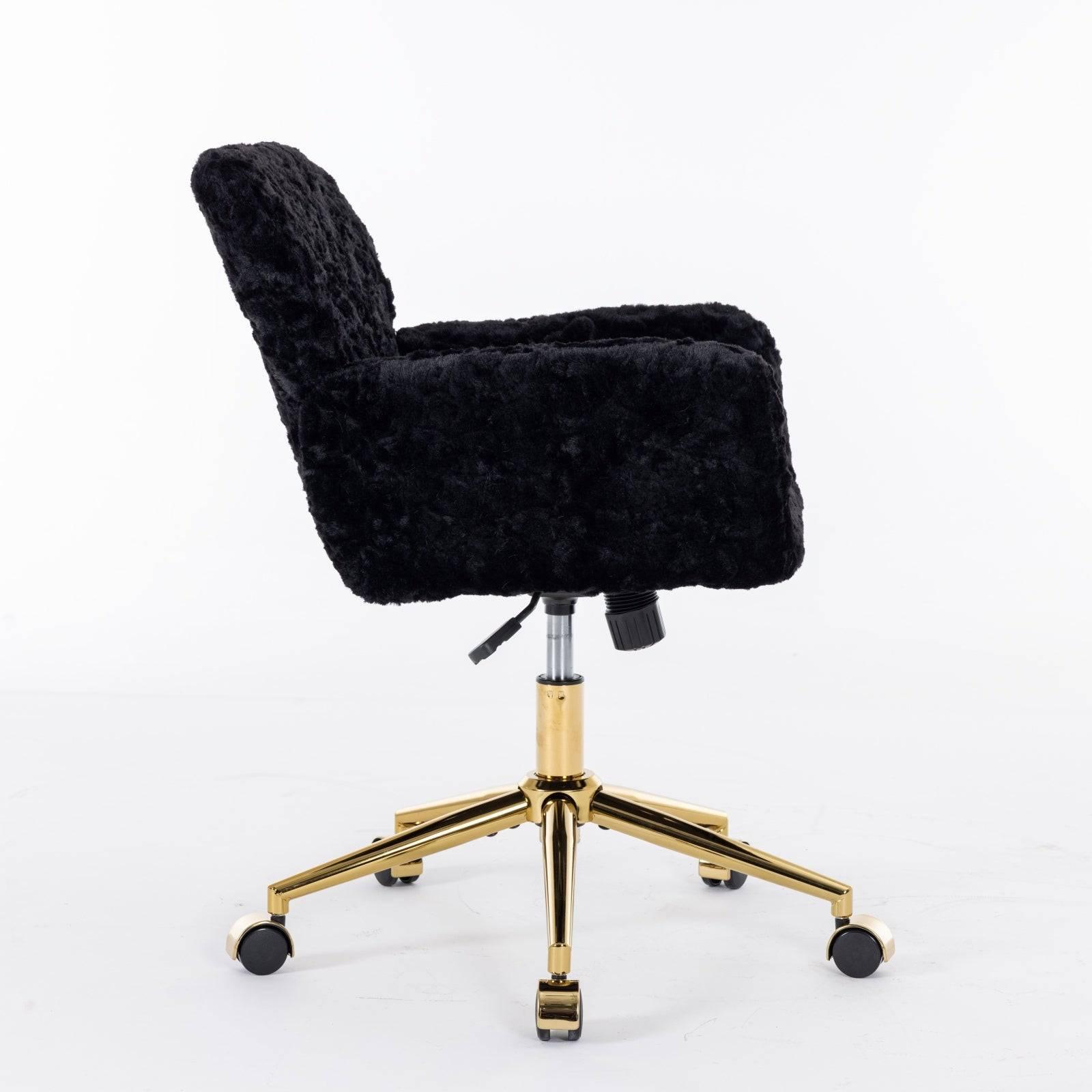 Luxurious Black Upholstered Office Chair with Golden Metal Base - Adjustable Swivel Design for Home and Vanity Use - Platinum-Level Office Chairs