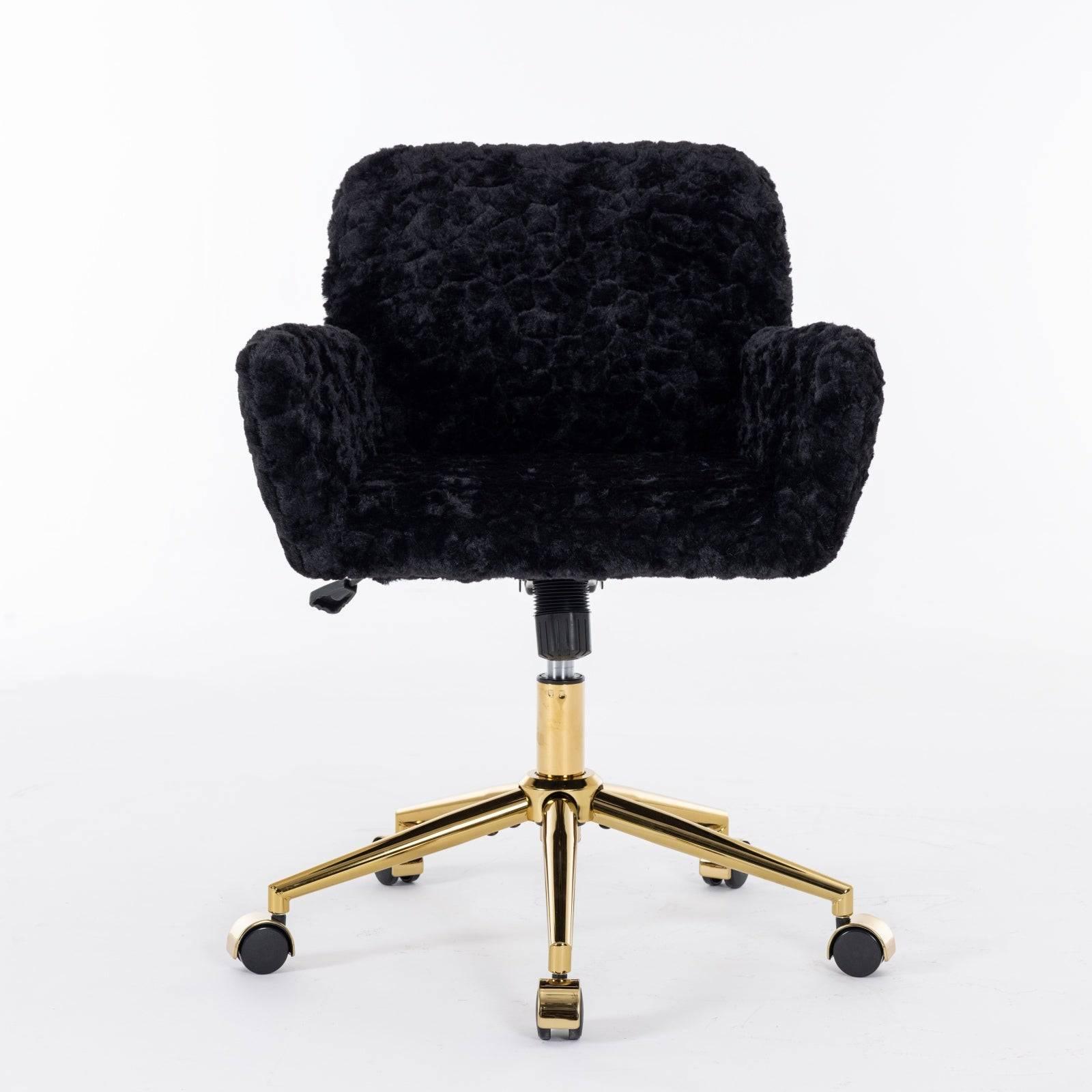 Luxurious Black Upholstered Office Chair with Golden Metal Base - Adjustable Swivel Design for Home and Vanity Use - Platinum-Level Office Chairs