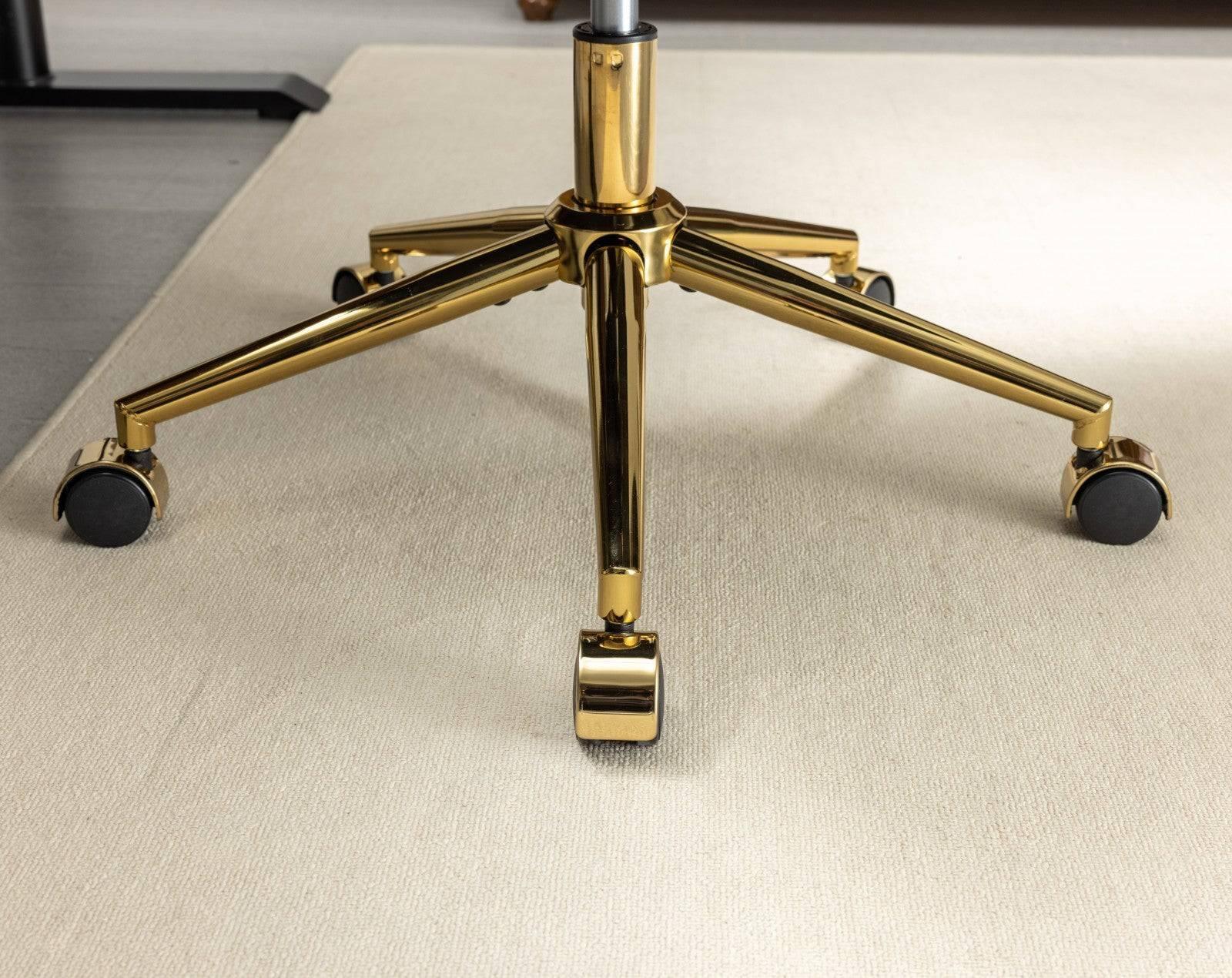 Luxurious Black Upholstered Office Chair with Golden Metal Base - Adjustable Swivel Design for Home and Vanity Use - Platinum-Level Office Chairs