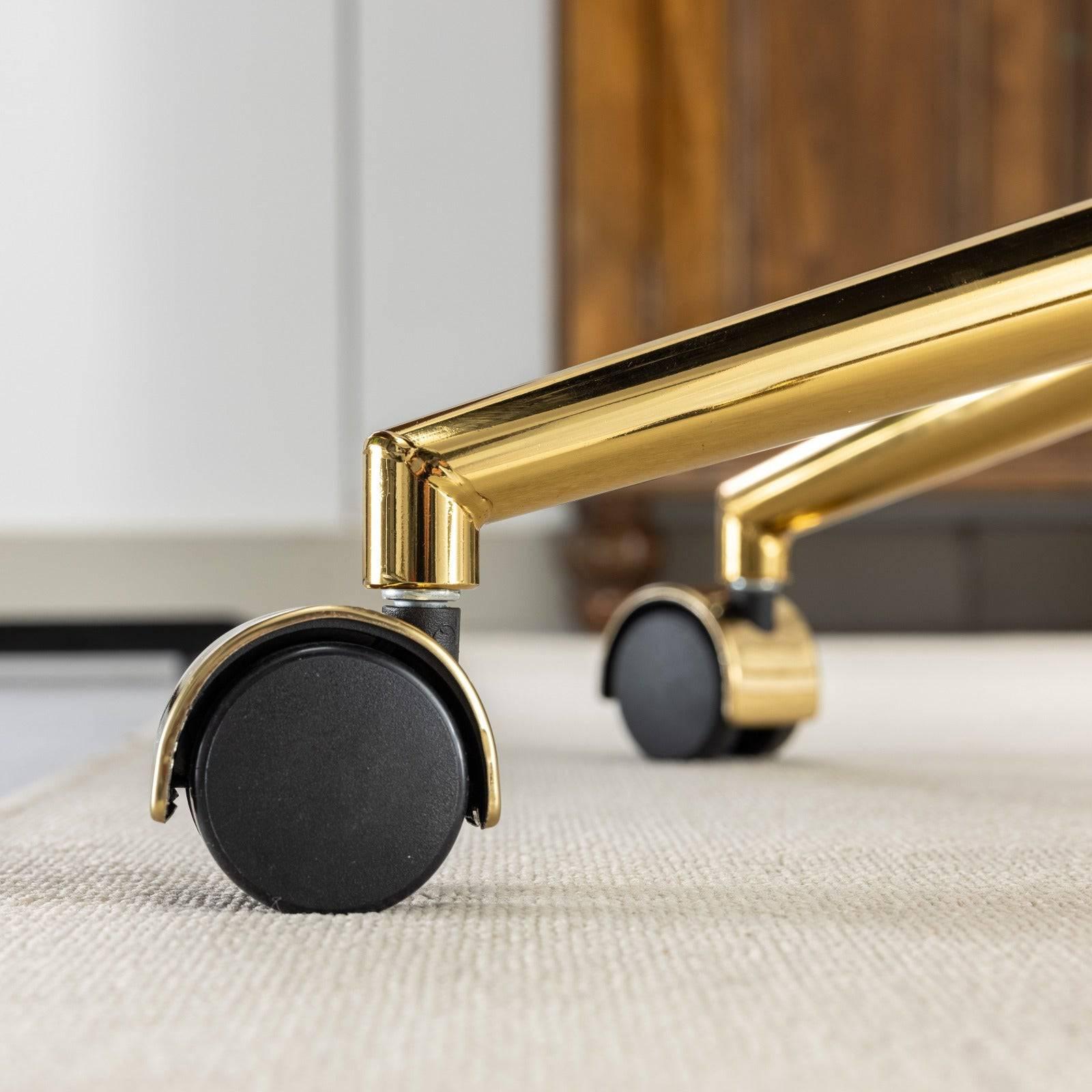 Luxurious Black Upholstered Office Chair with Golden Metal Base - Adjustable Swivel Design for Home and Vanity Use - Platinum-Level Office Chairs