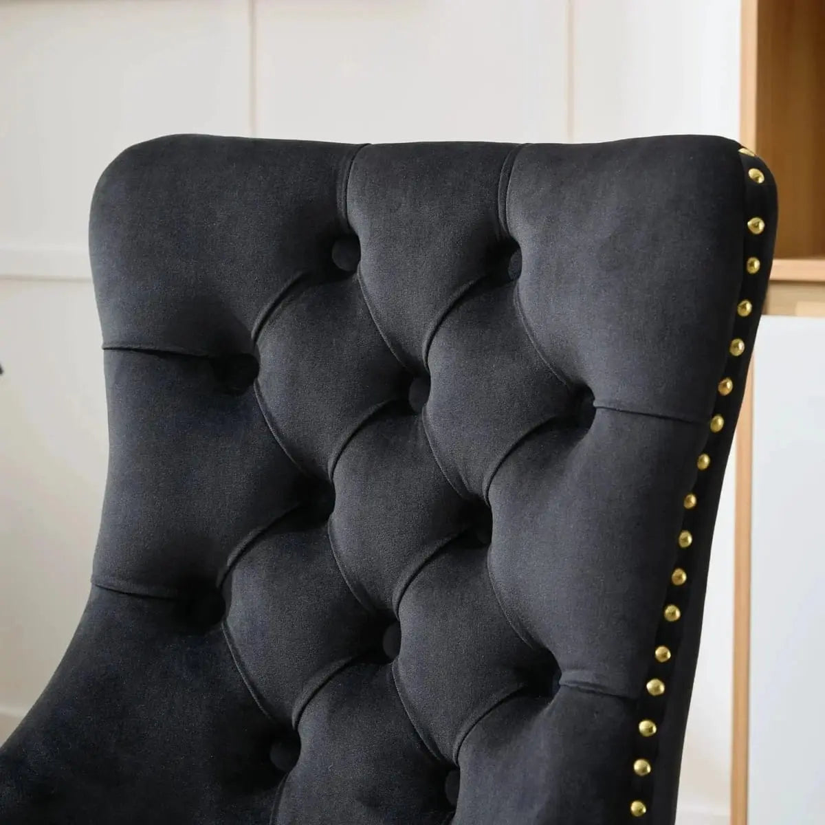 Luxurious Black Velvet Tufted Office Chair Gold Electroplated Base Deep Seating Ergonomic Nailhead Trim Design - Platinum-Level Office Chairs