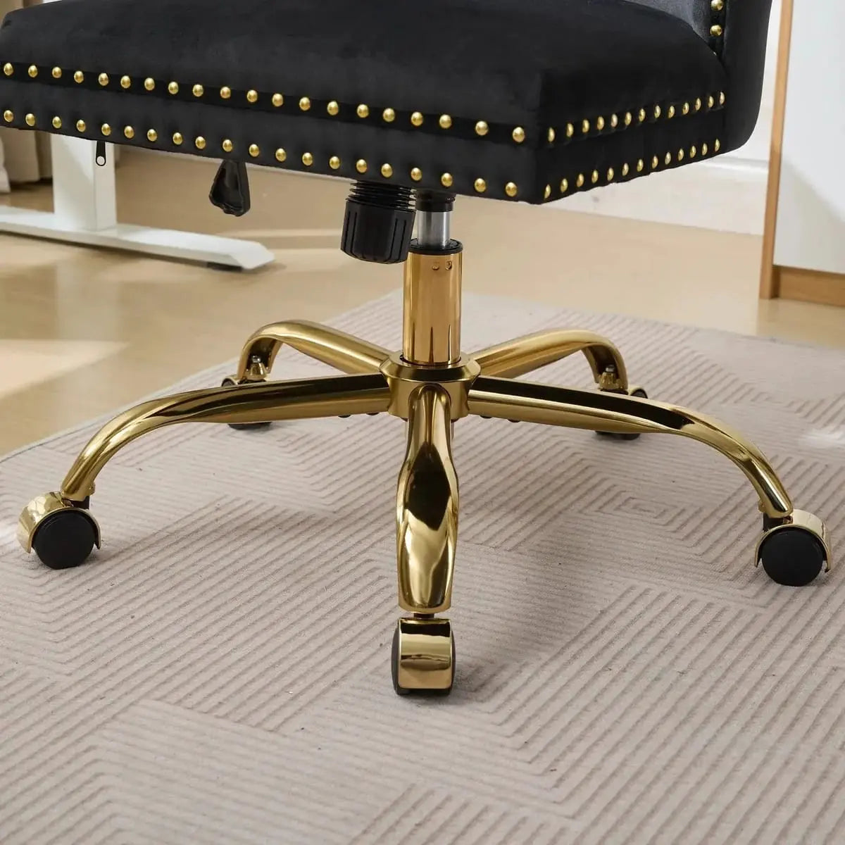 Luxurious Black Velvet Tufted Office Chair Gold Electroplated Base Deep Seating Ergonomic Nailhead Trim Design - Platinum-Level Office Chairs