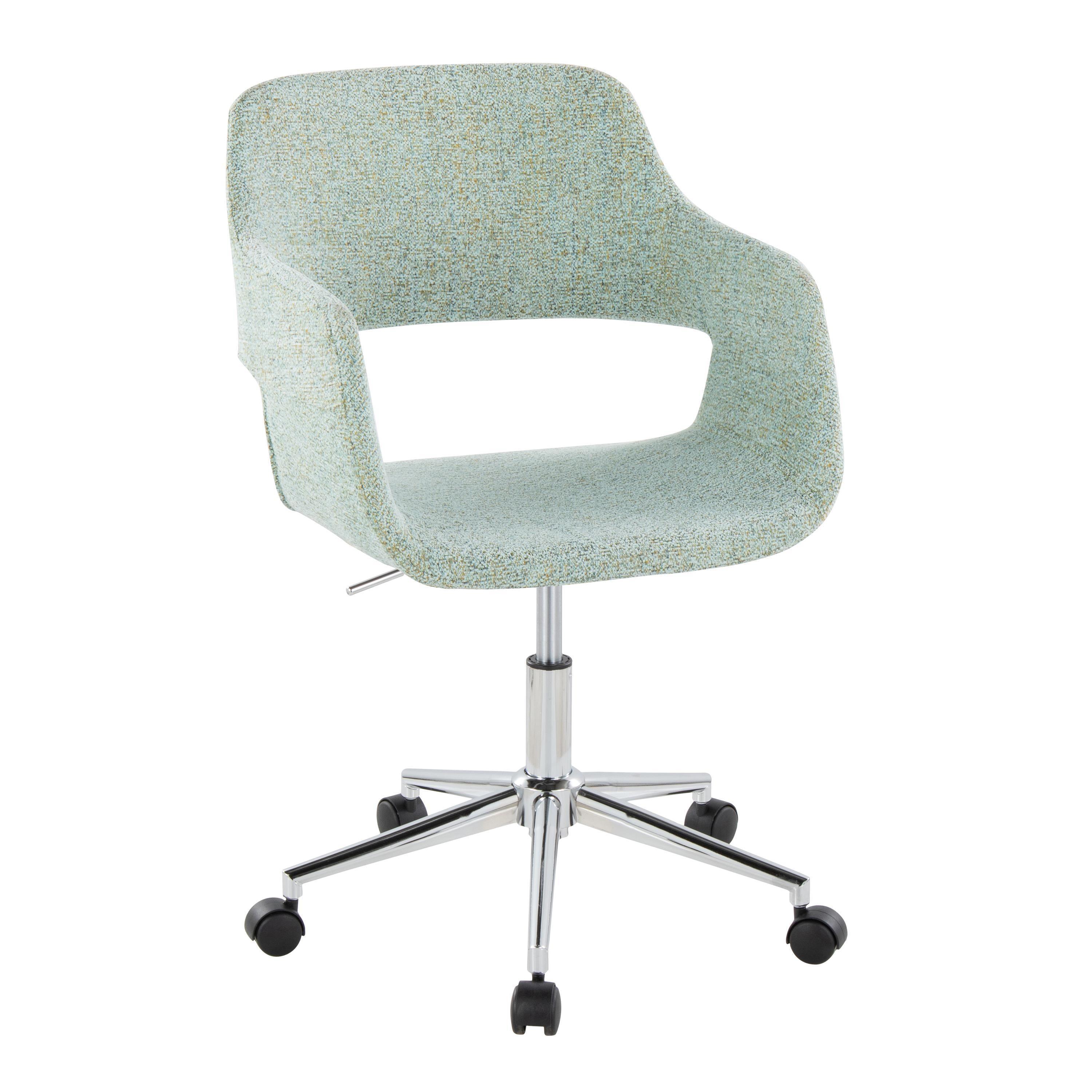 Margarite Contemporary Task Chair in Chrome Metal and Light Green Fabric by LumiSource - Platinum-Level Office Chairs