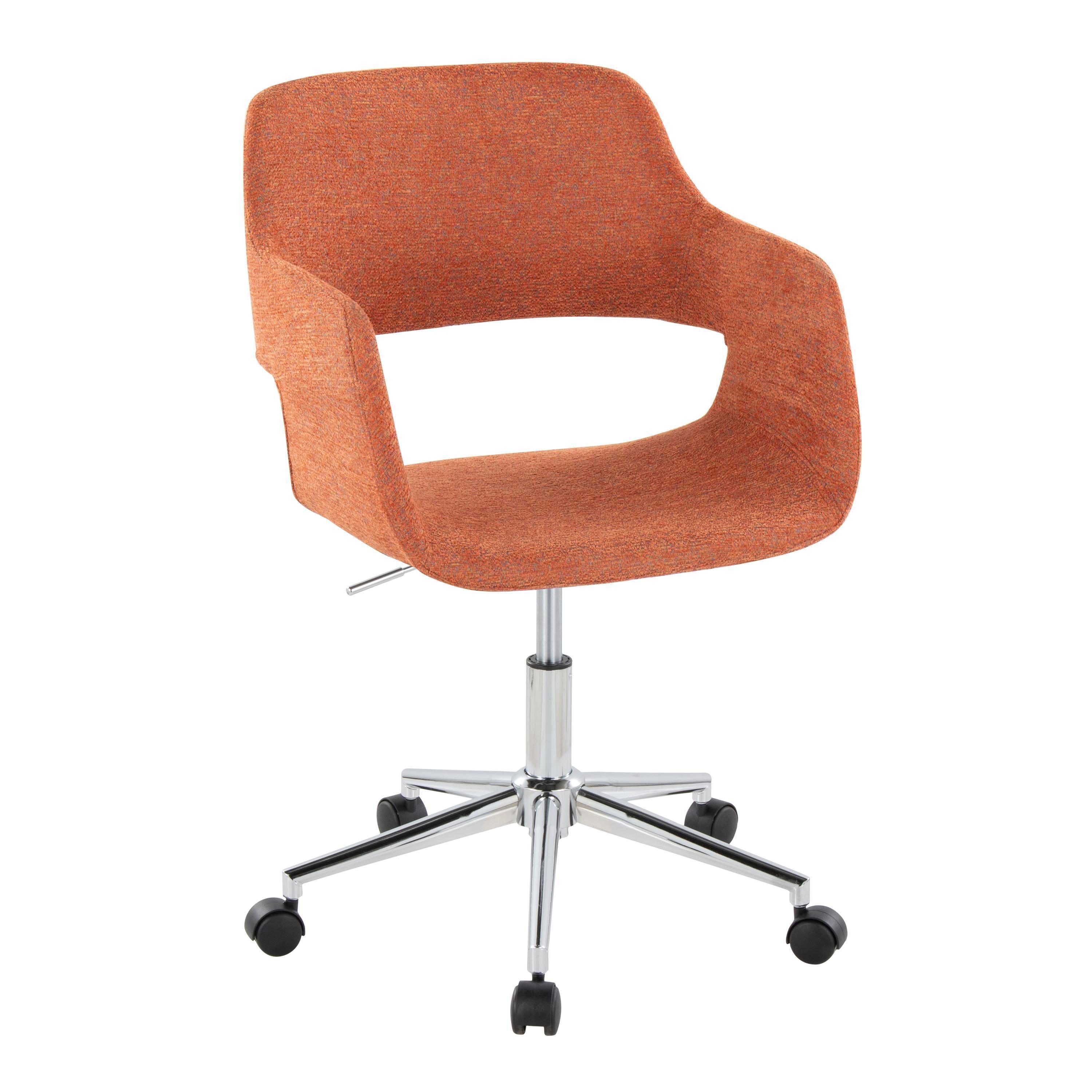 Margarite Contemporary Task Chair in Chrome Metal and Orange Fabric by LumiSource - Platinum-Level Office Chairs