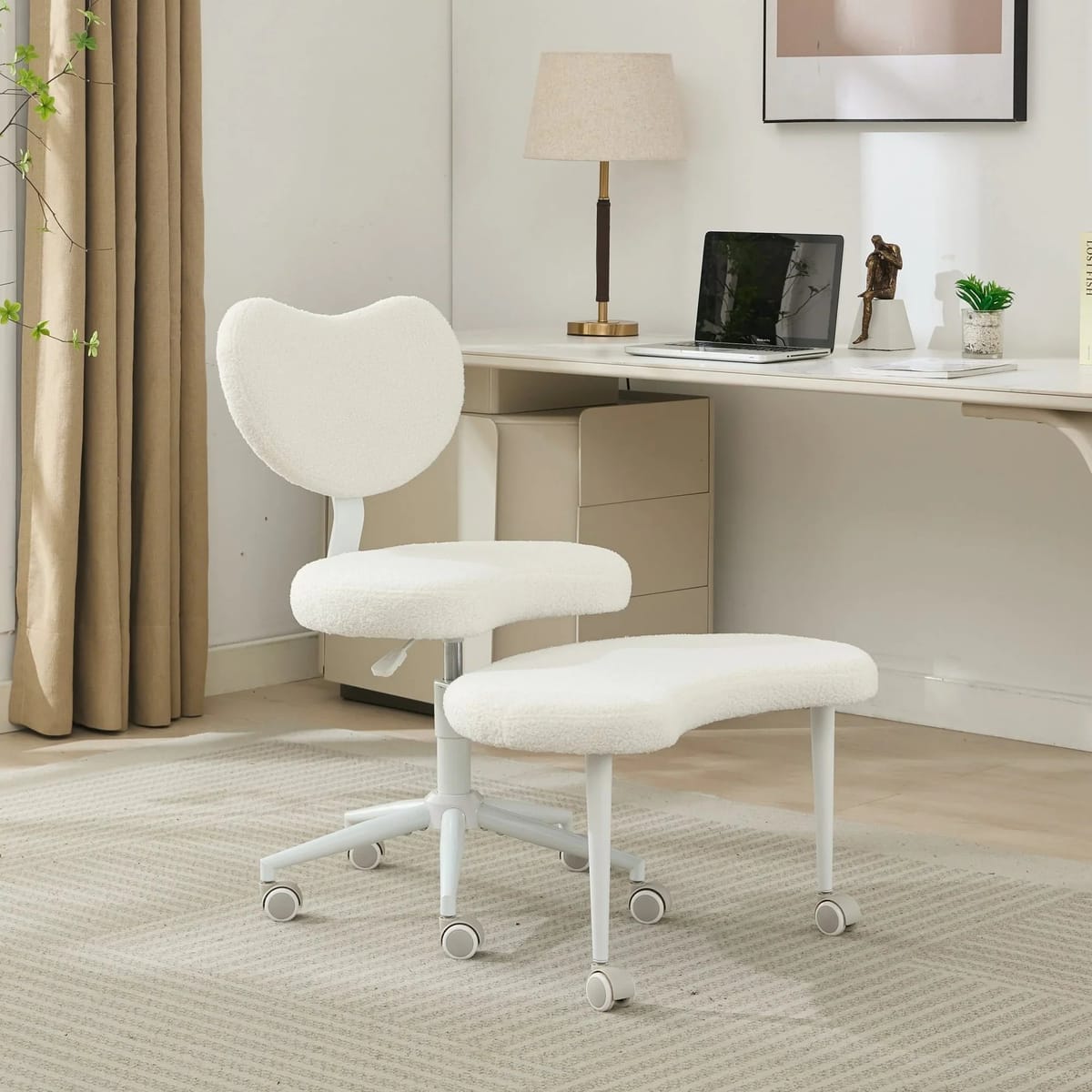 Ivory meditation chair with wheels for ADHD, Platinum-Level Office Chairs, cross-legged design, ergonomic and comfortable for focus and relaxation.