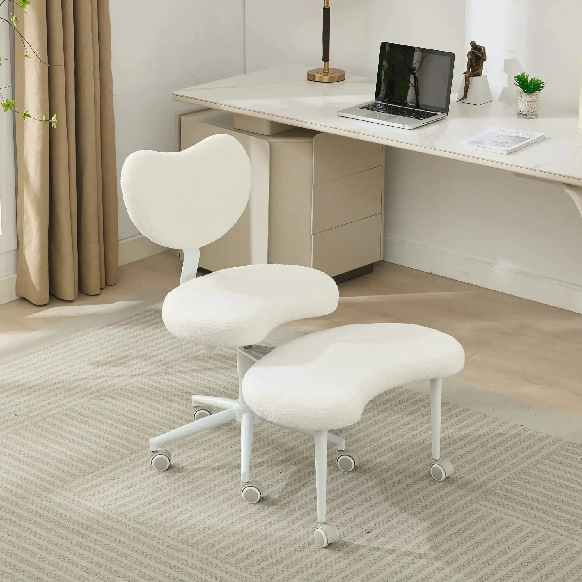 Ivory meditation chair with cross-legged design and wheels, Platinum-Level Office Chairs, suitable for desk or relaxation use