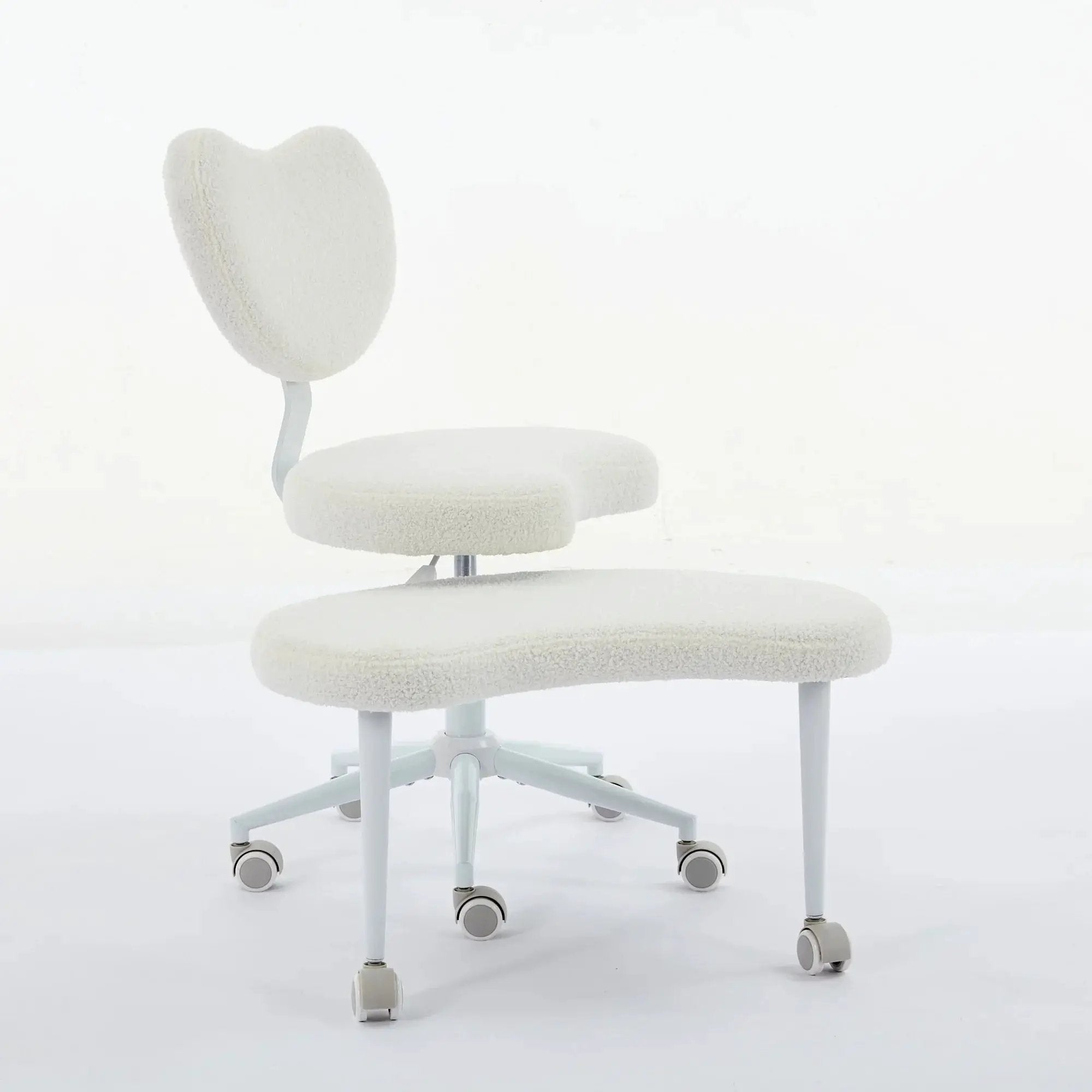 Ivory meditation chair with wheels and cross-legged desk design by Platinum-Level Office Chairs, ergonomic for meditation and work.
