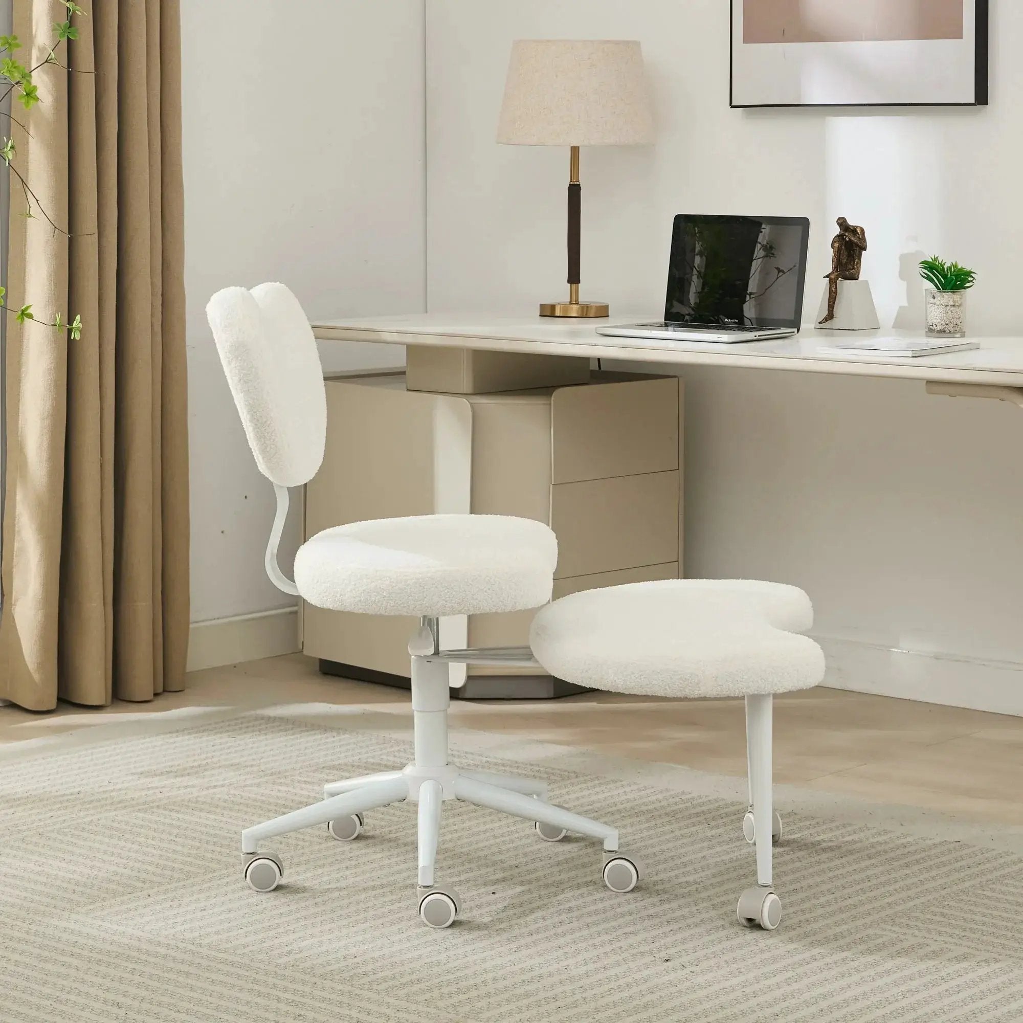 Ivory meditation chair with wheels, cross-legged desk chair by Platinum-Level Office Chairs, featuring a comfortable, ergonomic design.