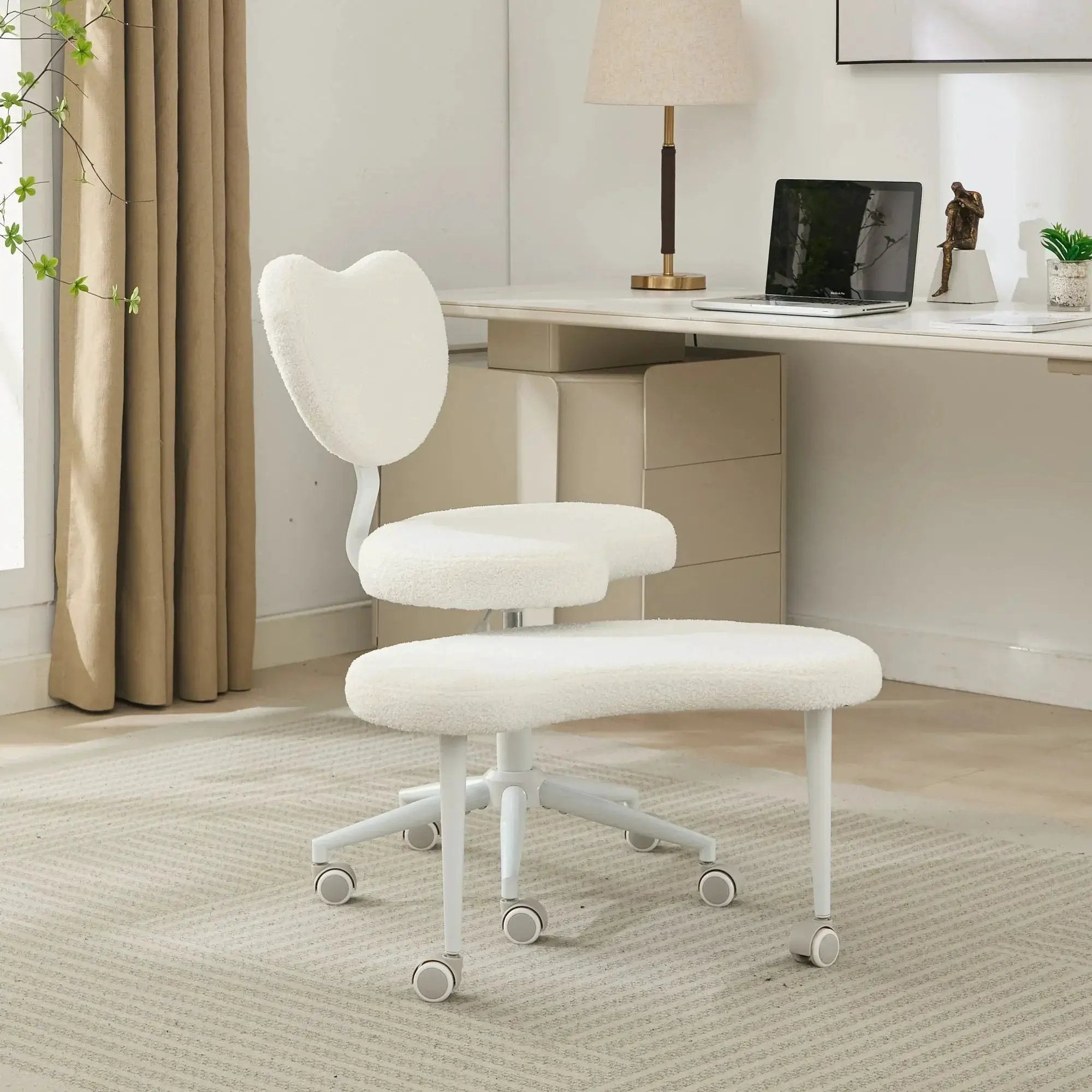 Ivory meditation chair and cross-legged desk chair with wheels by Platinum-Level Office Chairs, showcasing comfortable seating and mobility.