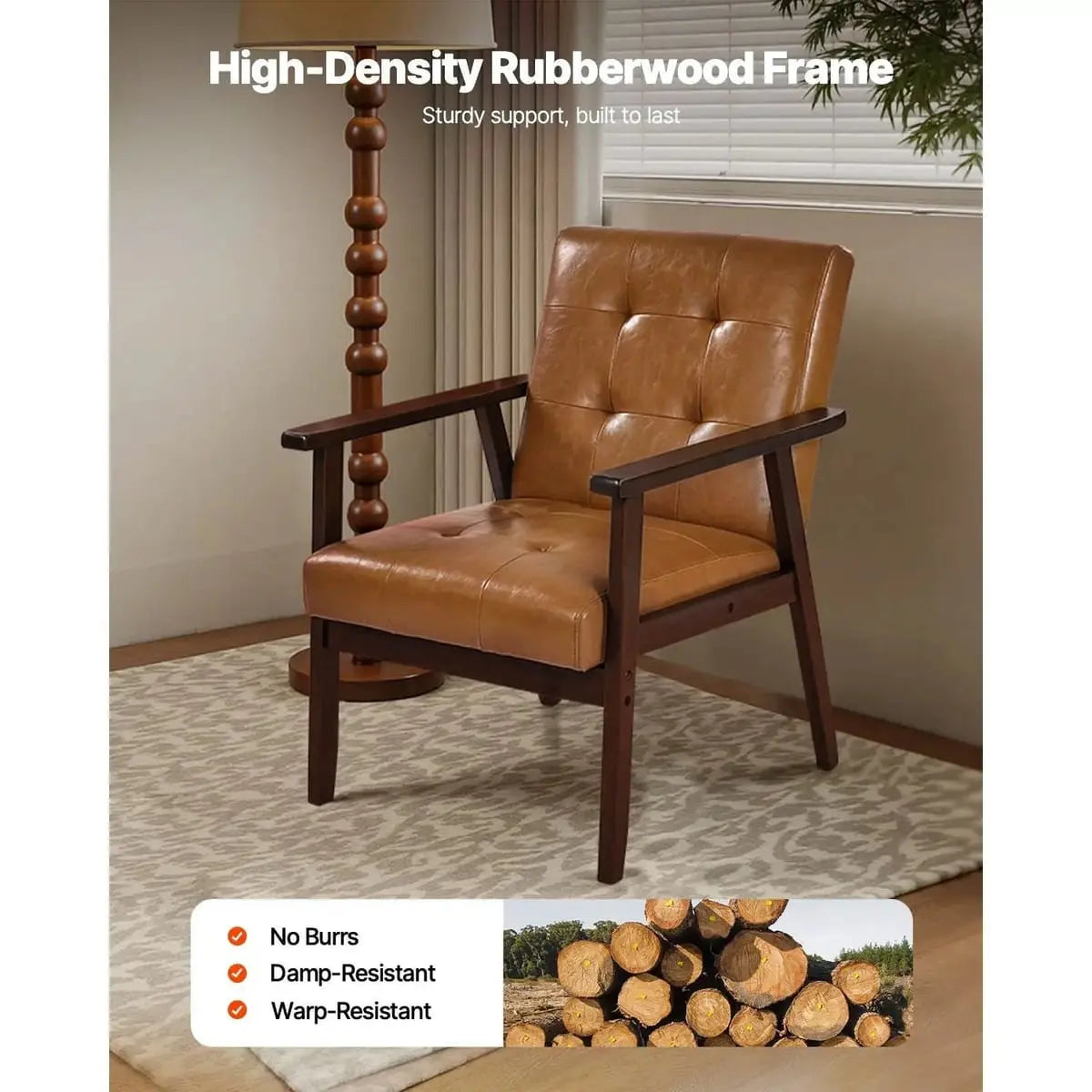 Mid-century modern accent chair by Platinum-Level Office Chairs with solid wood frame and non-slip base, stylish and sturdy.