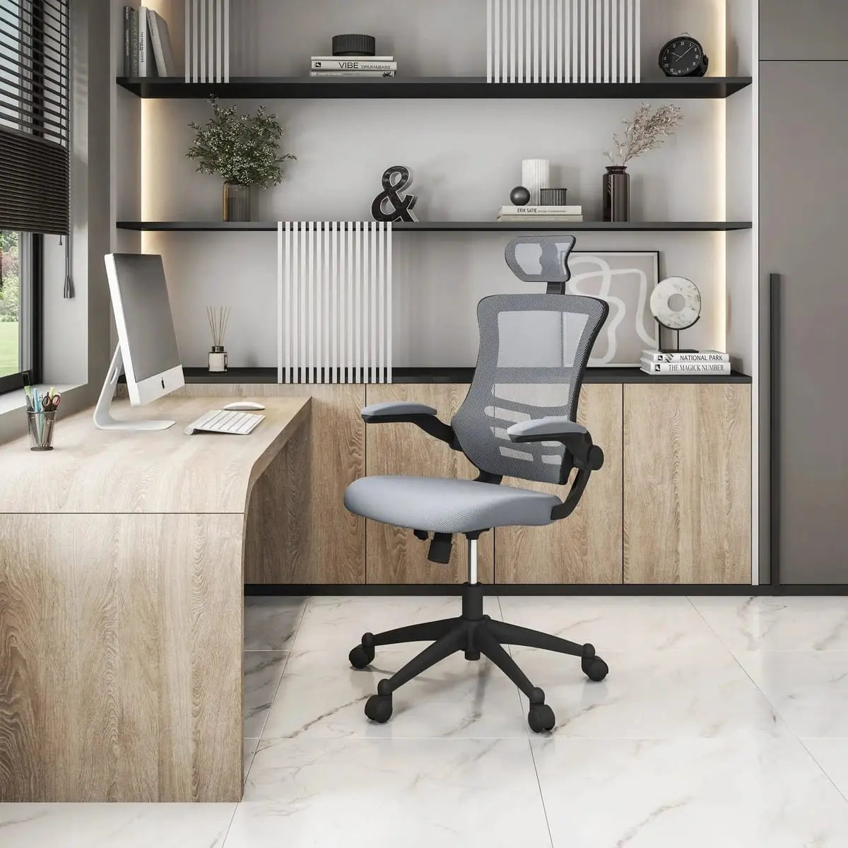 Modern Mesh Executive Office Chair With Headrest And Flip-Up Arms Platinum-Level Office Chairs