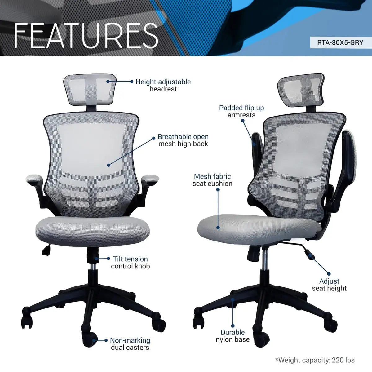 Modern Mesh Executive Office Chair With Headrest And Flip-Up Arms Platinum-Level Office Chairs