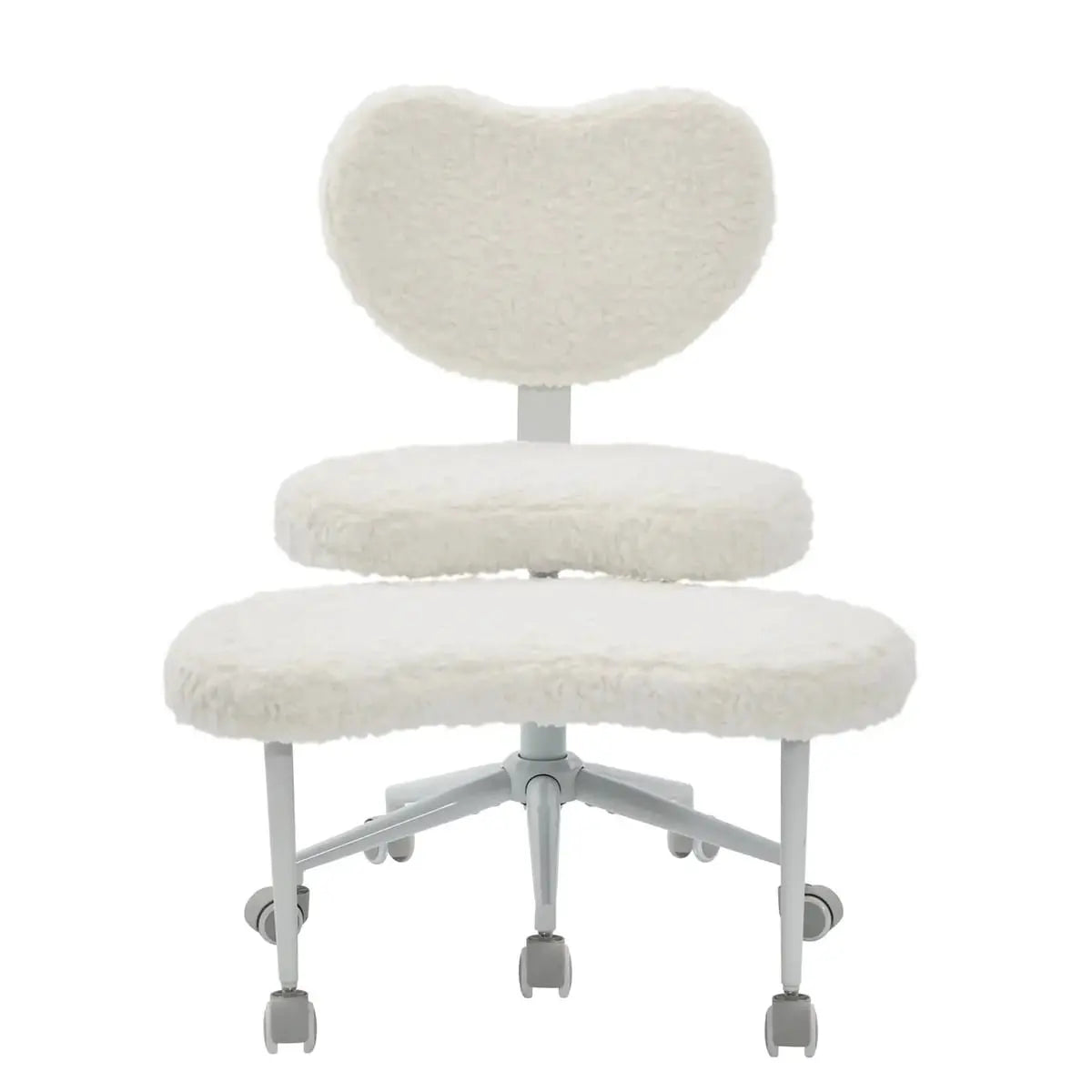 Plus size beige faux rabbit fur meditation chair with wheels, swivel base, cross-legged design, and memory foam cushioning.