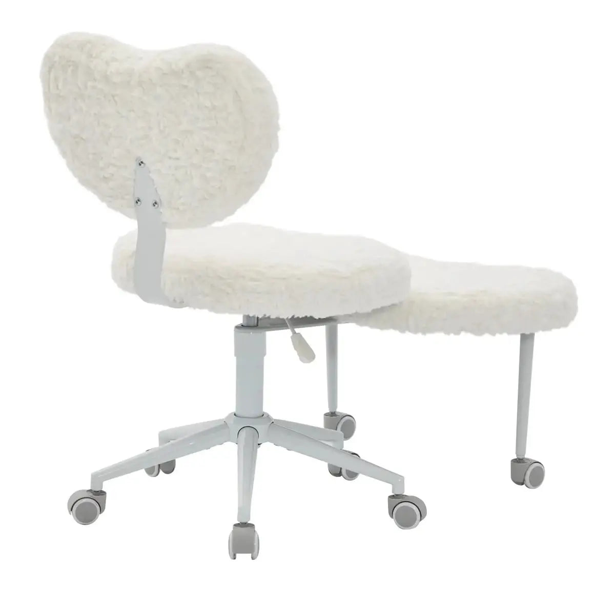 Plus size beige faux rabbit fur meditation chair with wheels and swivel base, cross-legged design, memory foam cushion by Platinum-Level Office Chairs
