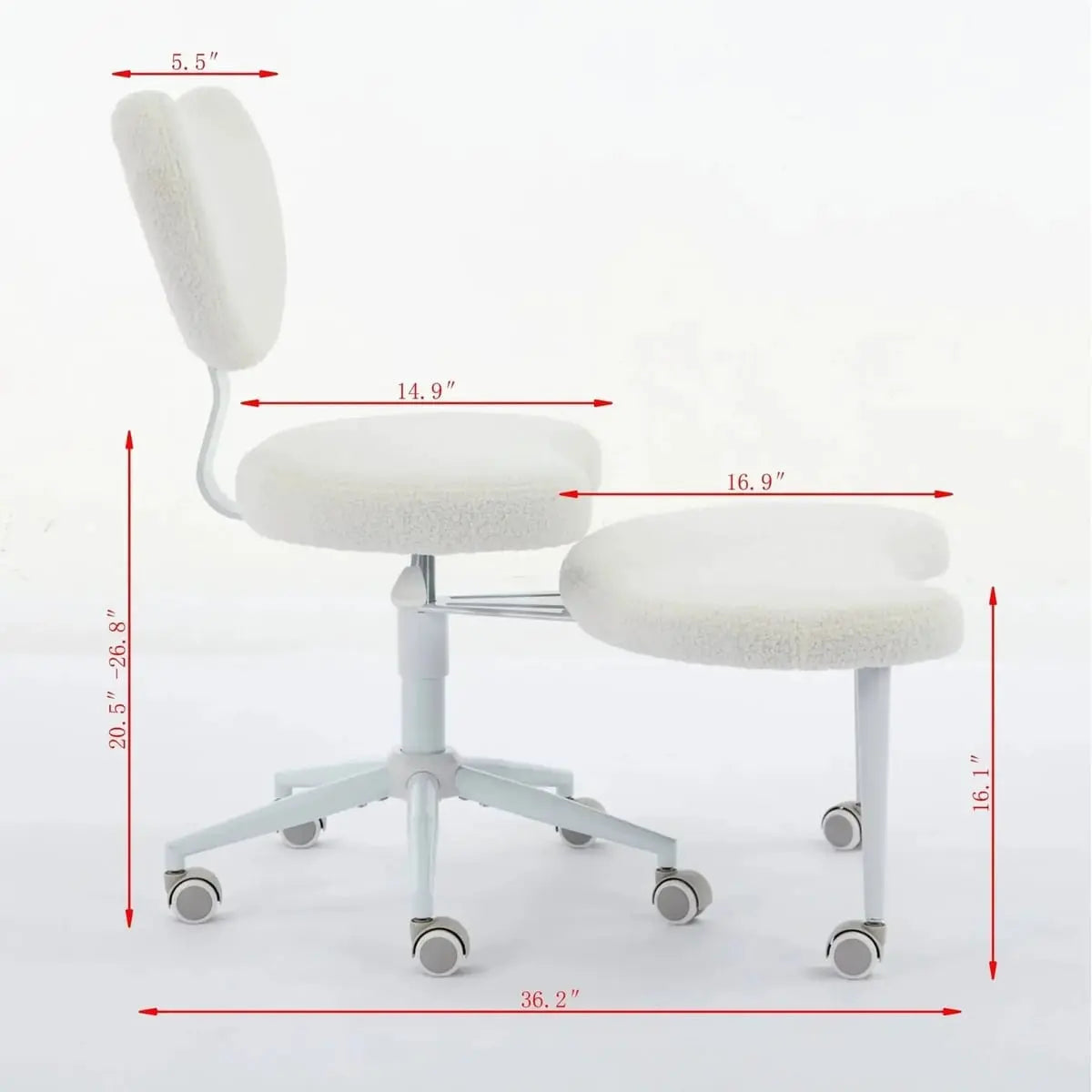 Plus size beige faux rabbit fur meditation chair with wheels, swivel design, cross-legged seat, and memory foam cushioning.