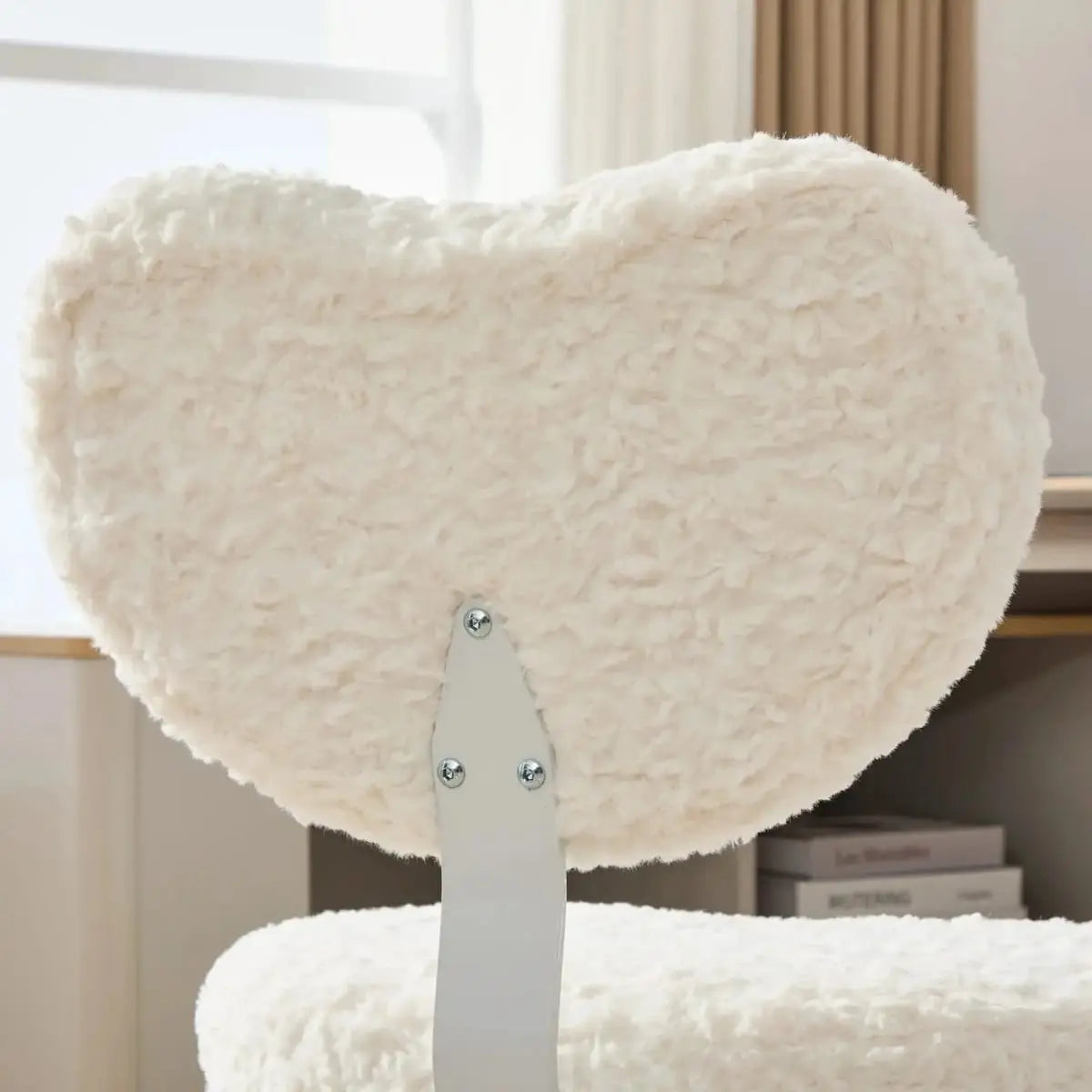 Plus size beige faux rabbit fur meditation chair with wheels, swivel seat, cross-legged design, and memory foam cushioning.